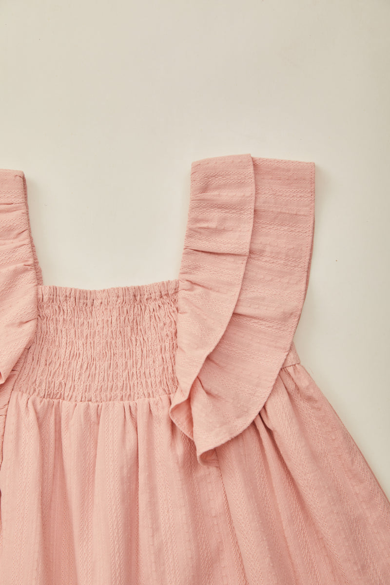 Mini Flutter Strap Shirred Dress in Petal Pink