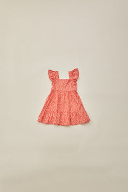 Mini Frilled Sleeve Tiered Dress in Red Bloom