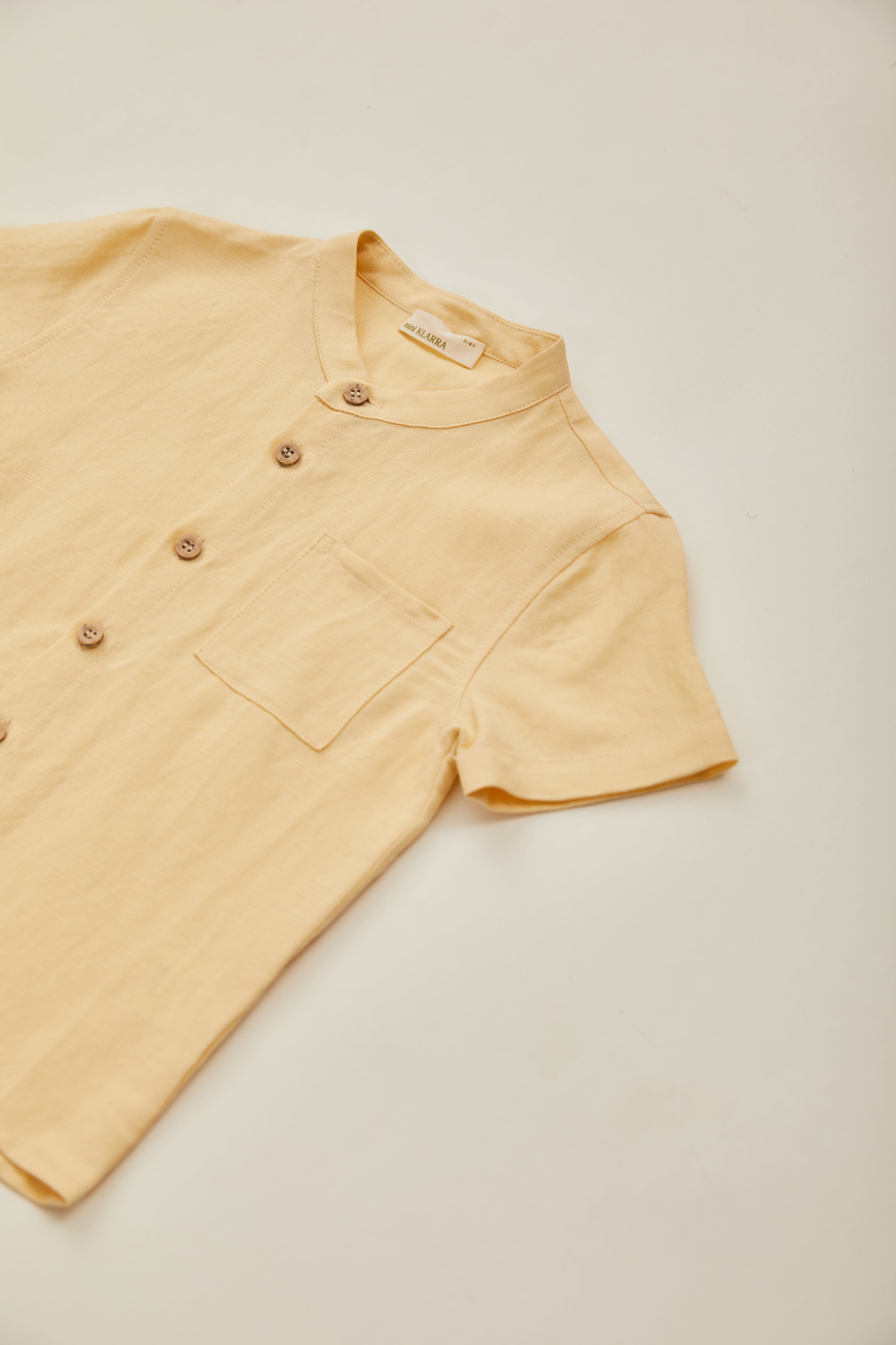 Mini Mandarin Collar Shirt in Pale Yellow
