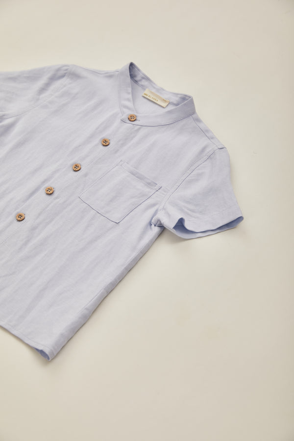 Mini Mandarin Collar Shirt in Mist Blue
