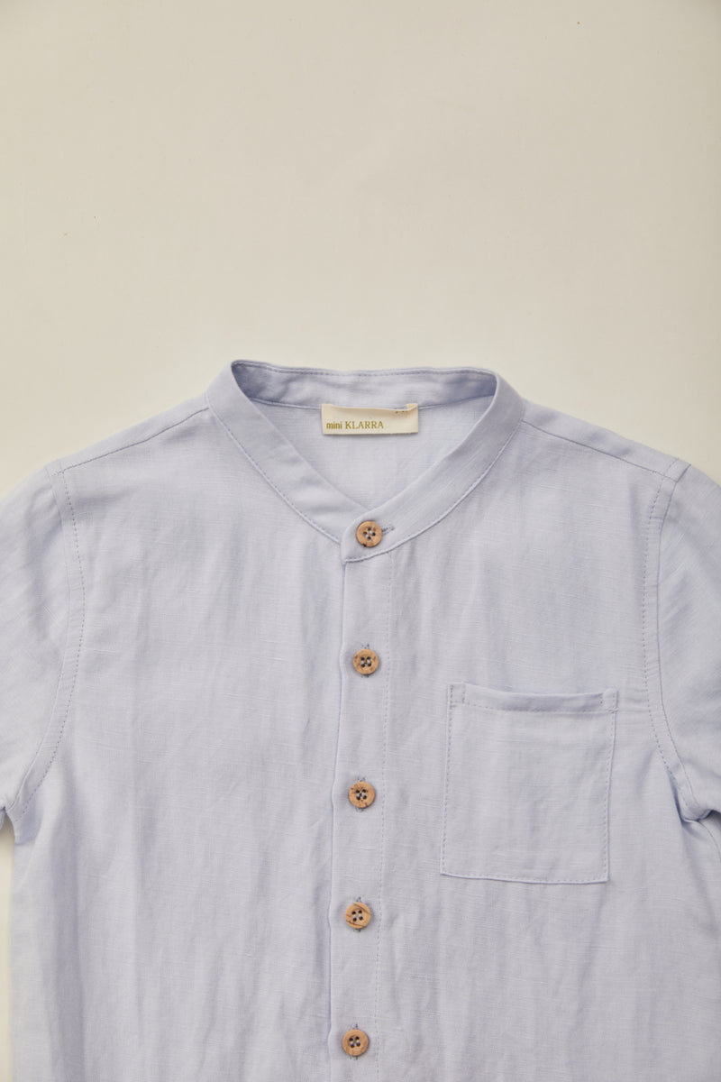 Mini Mandarin Collar Shirt in Mist Blue