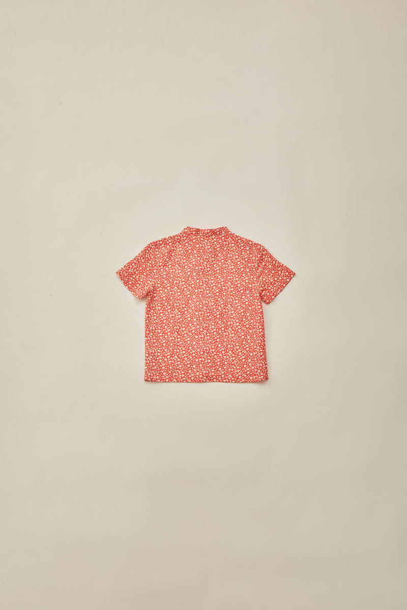 Mini Mandarin Collar Shirt in Red Bloom