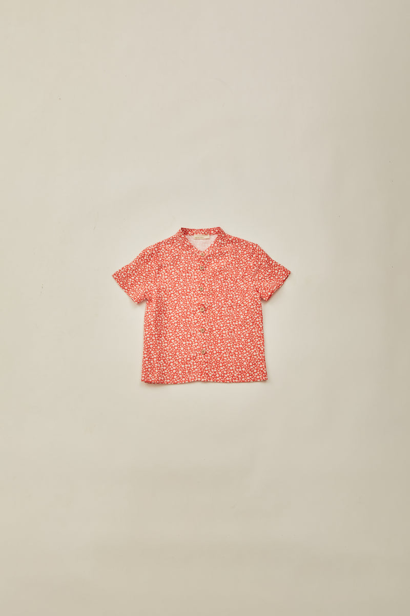 Mini Mandarin Collar Shirt in Red Bloom
