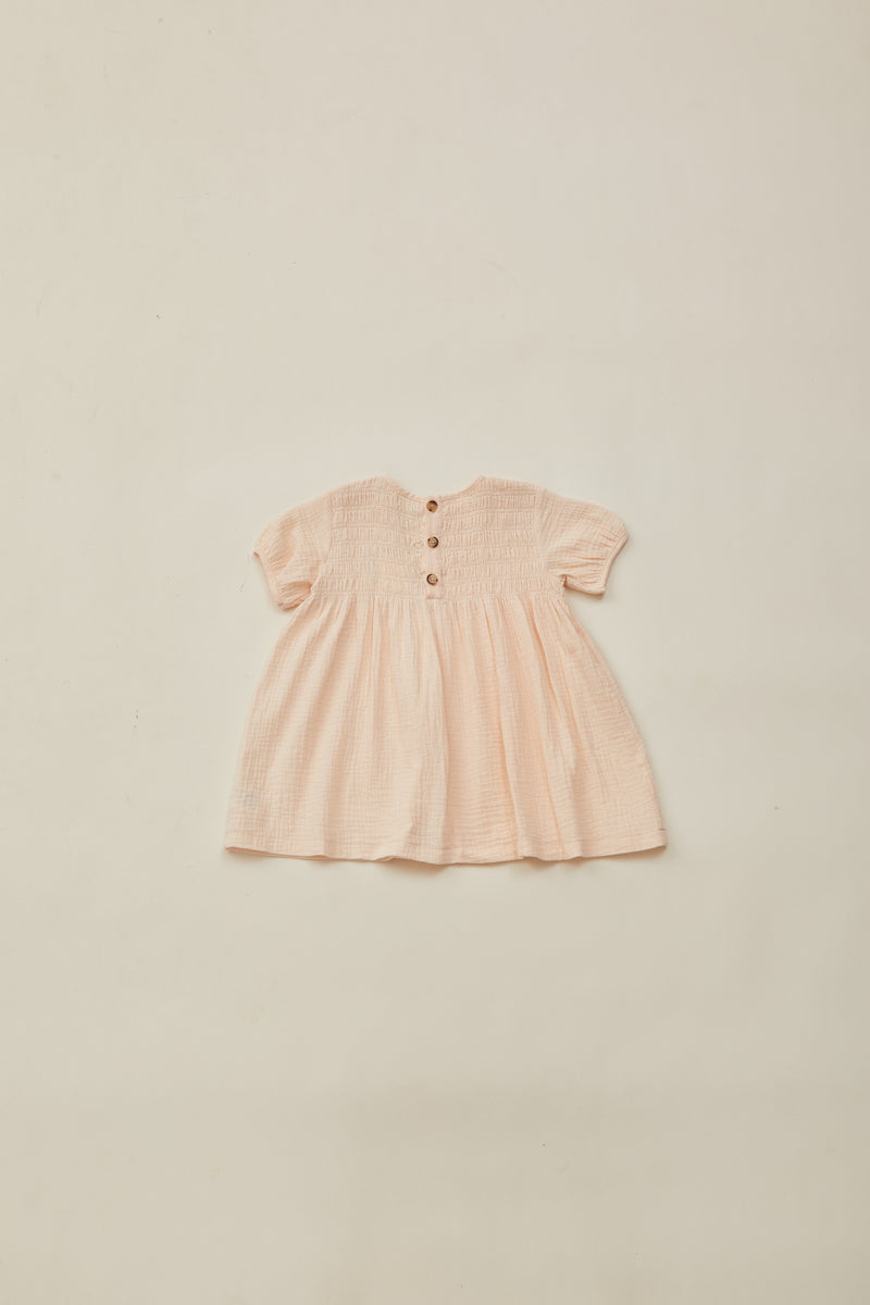 Mini Shirred Babydoll Dress in Dove