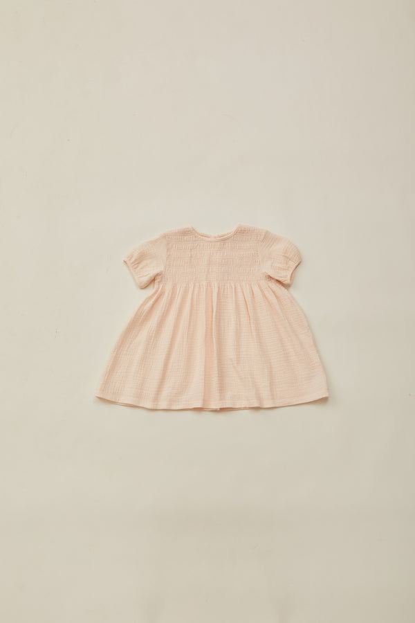 Mini Shirred Babydoll Dress in Dove