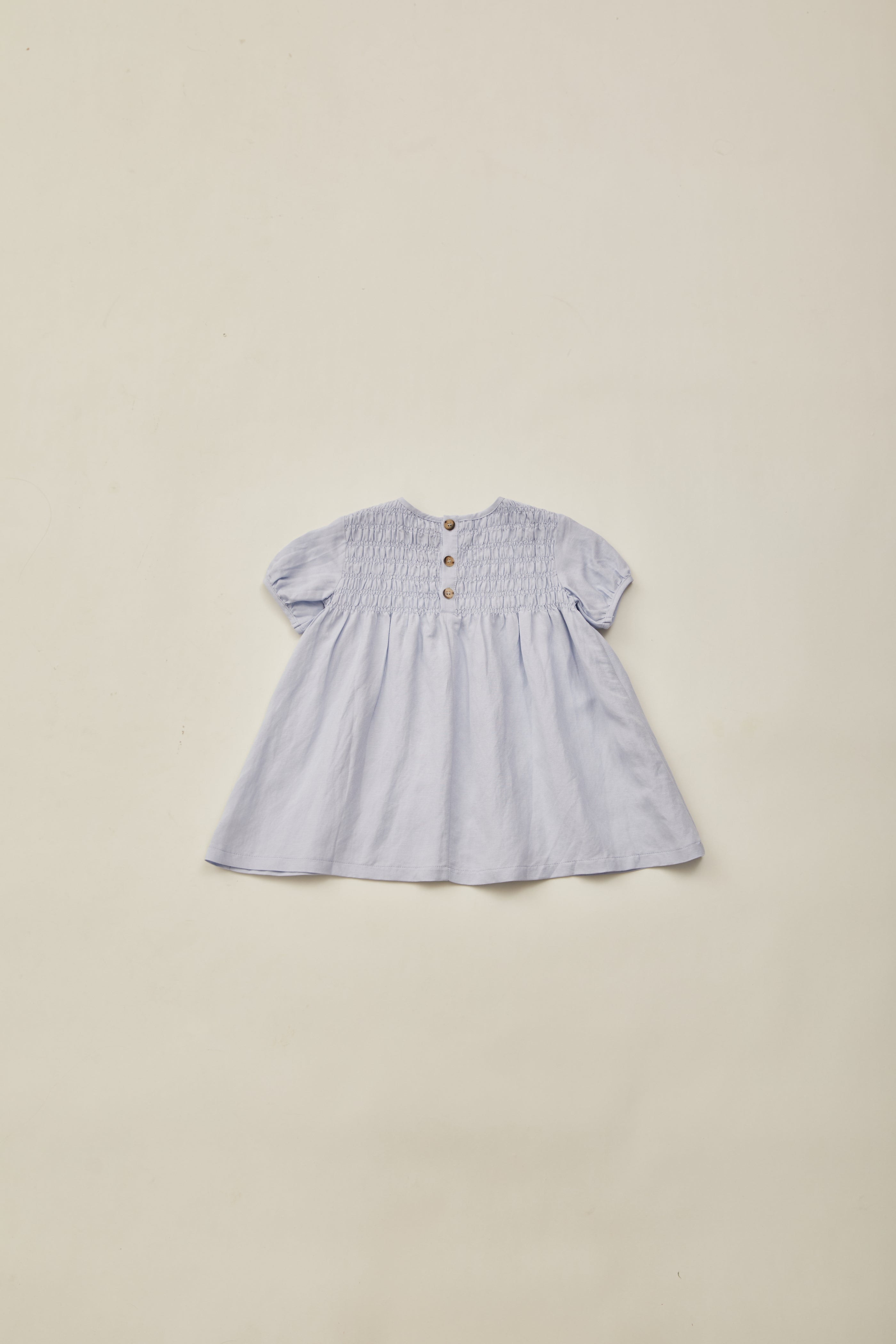Mini Shirred Babydoll Dress in Mist Blue