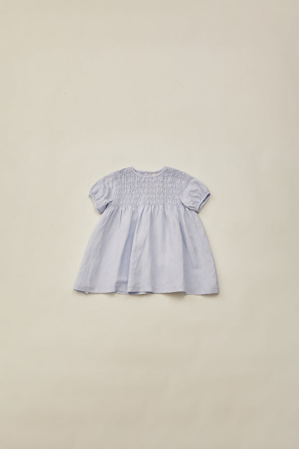 Mini Shirred Babydoll Dress in Mist Blue
