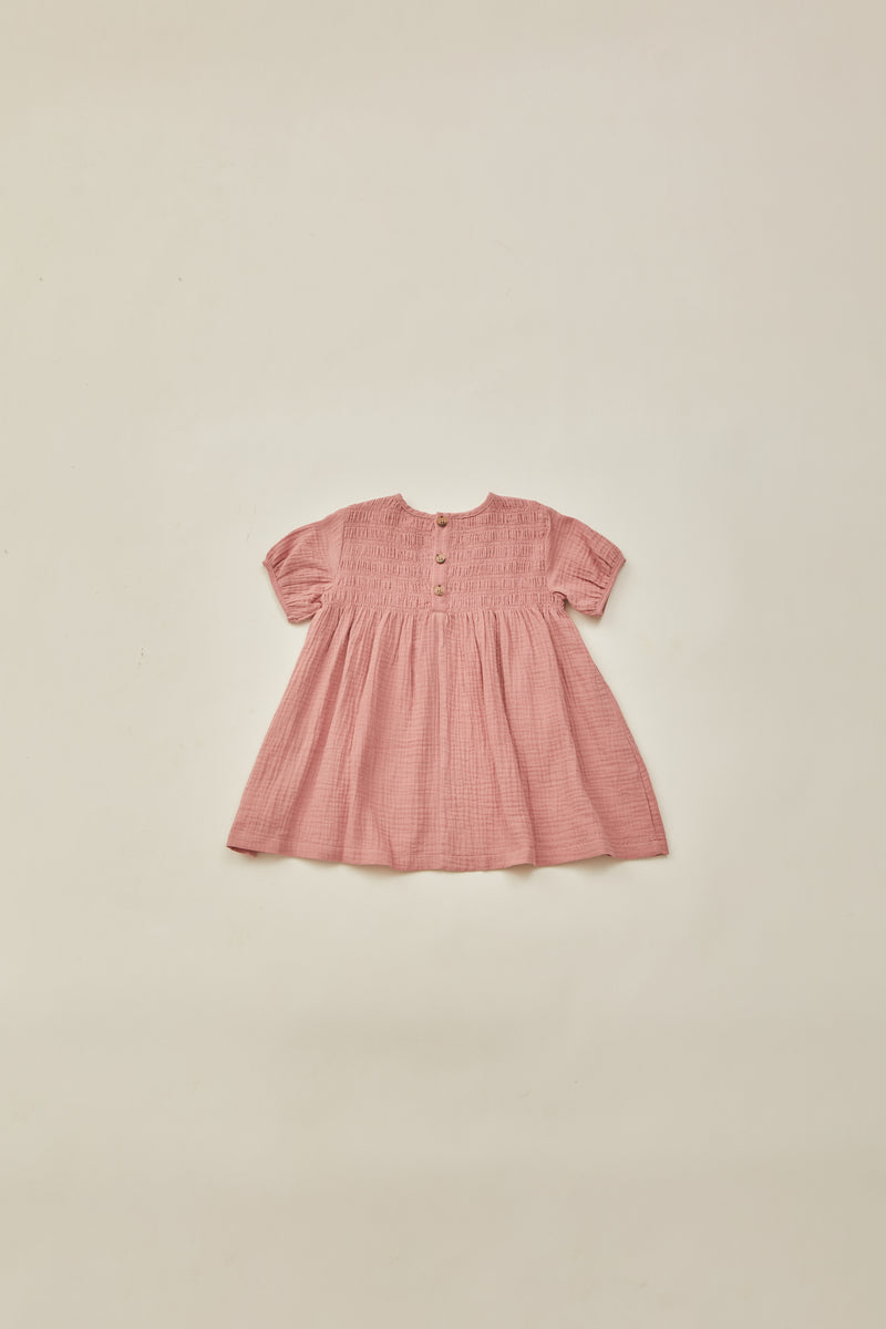 Mini Shirred Babydoll Dress in Petal Pink