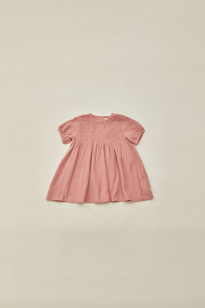 Mini Shirred Babydoll Dress in Petal Pink