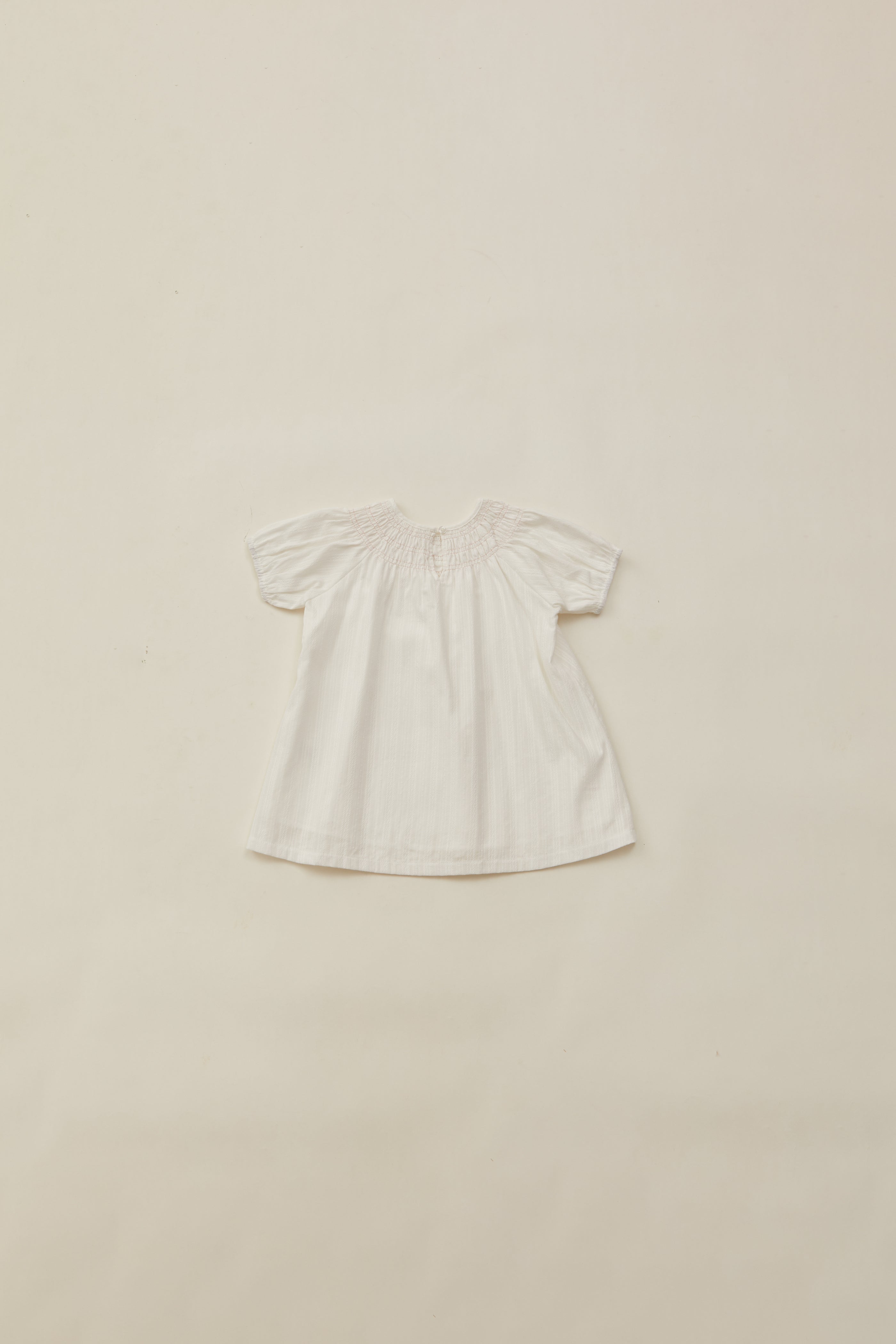 Mini Puffed Sleeve Shirred Neckline Dress in White
