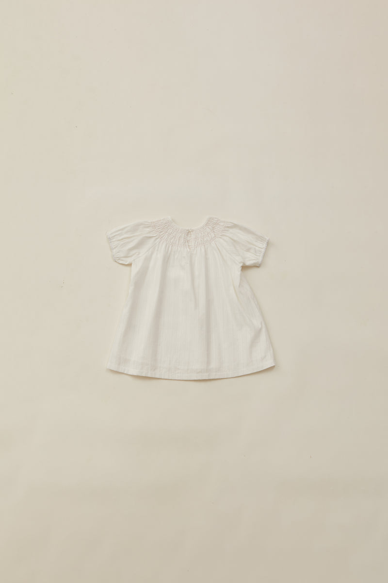 Mini Puffed Sleeve Shirred Neckline Dress in White