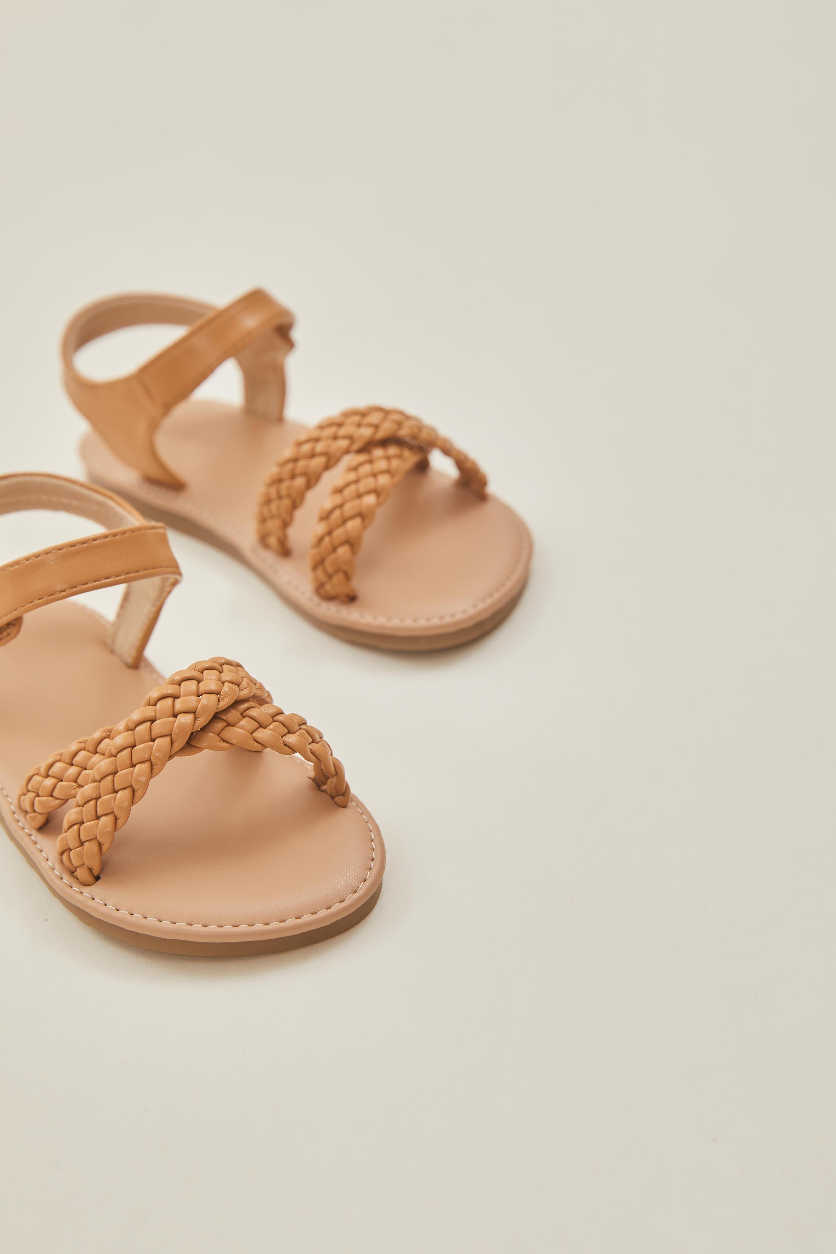 Mini Girl's Tami Pleated Sandals in Camel