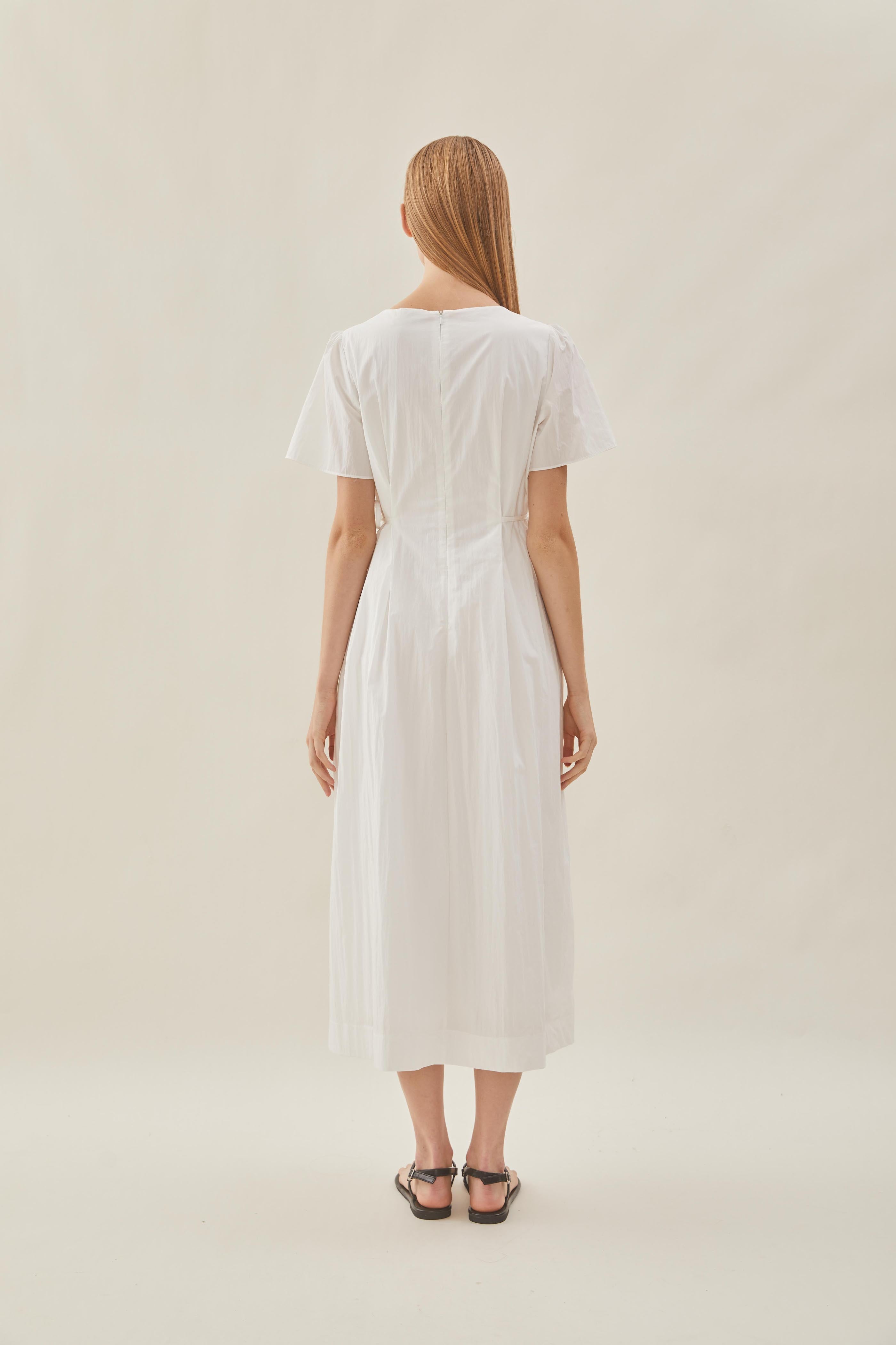 Tie Waist Dress in White