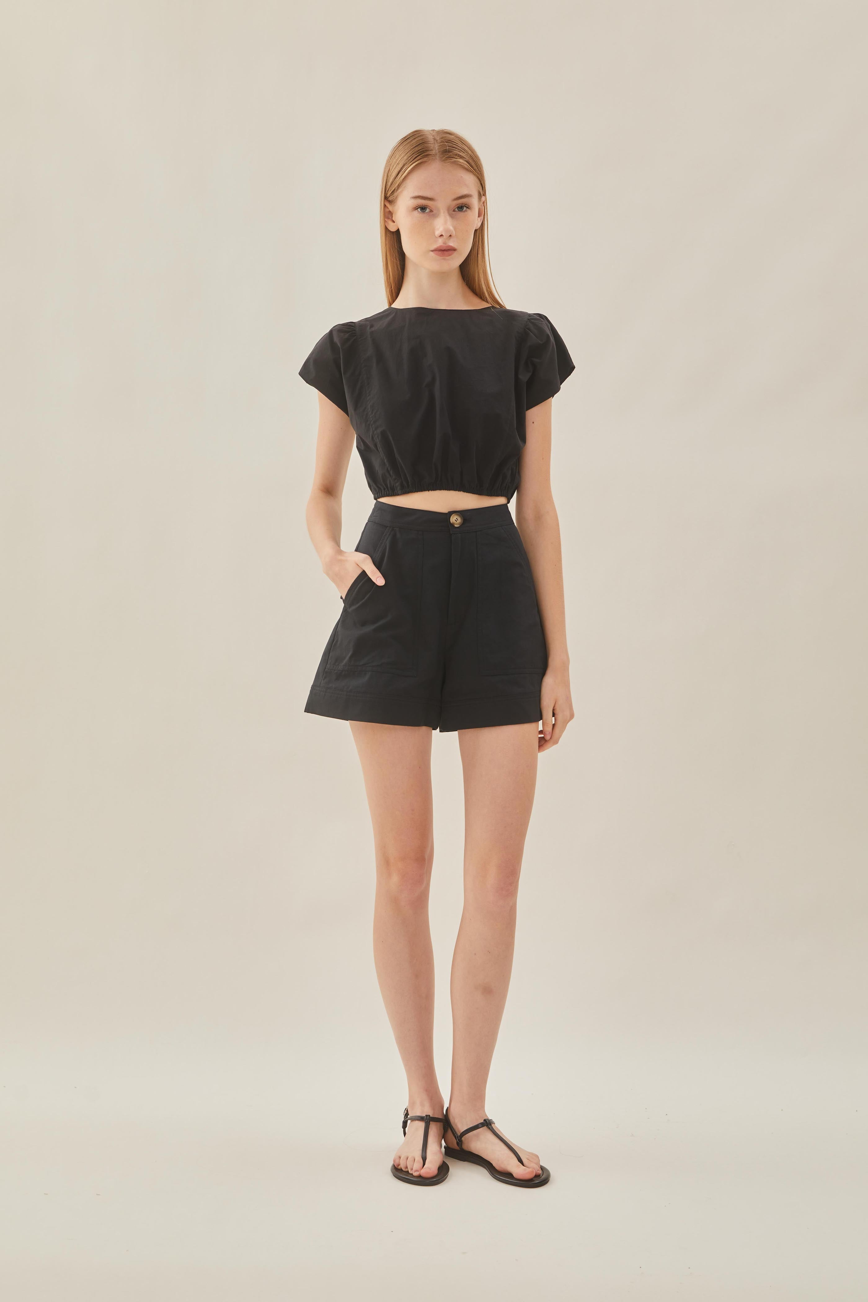 Cotton Flared Shorts in Black