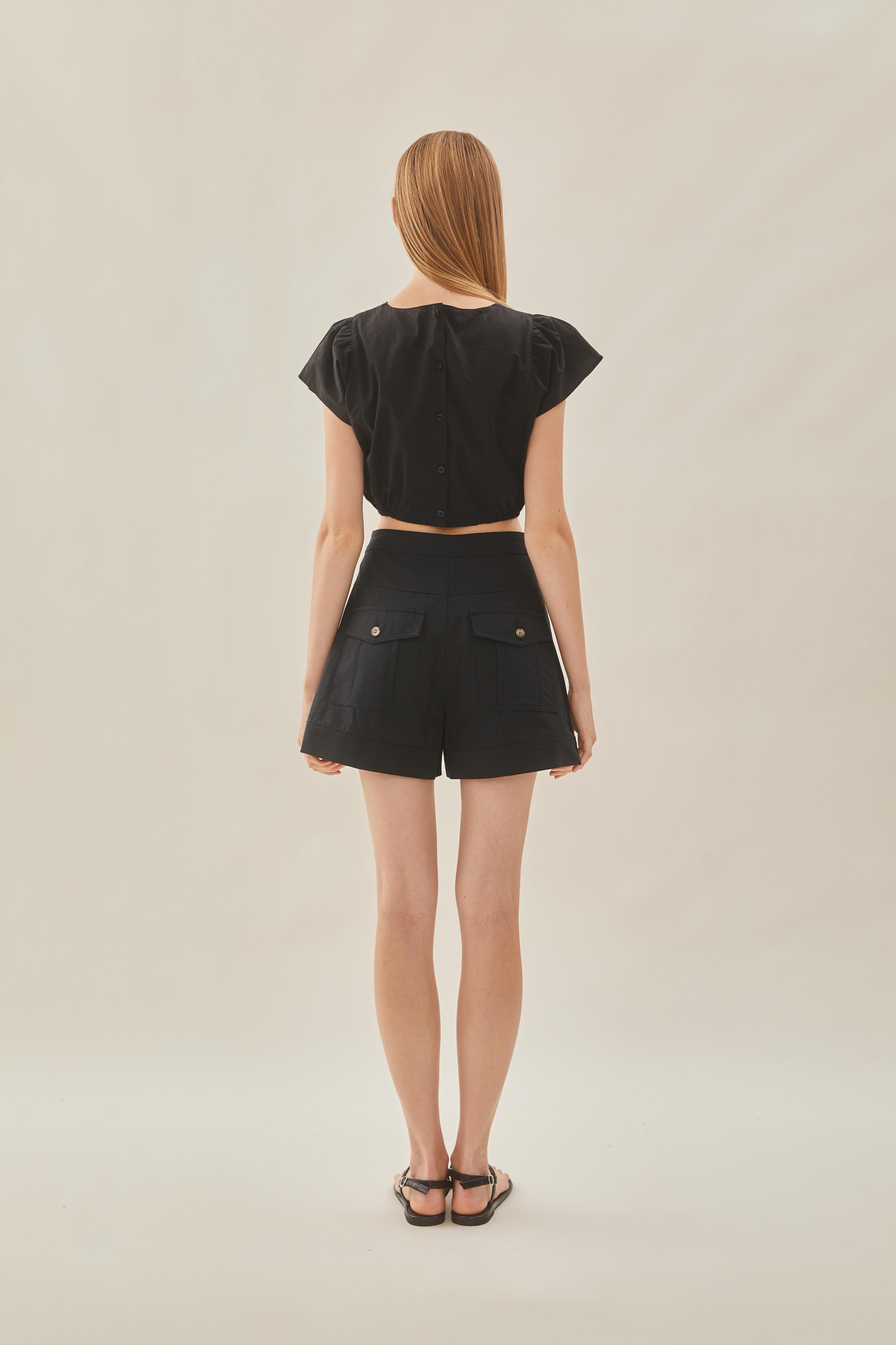 Cotton Flared Shorts in Black