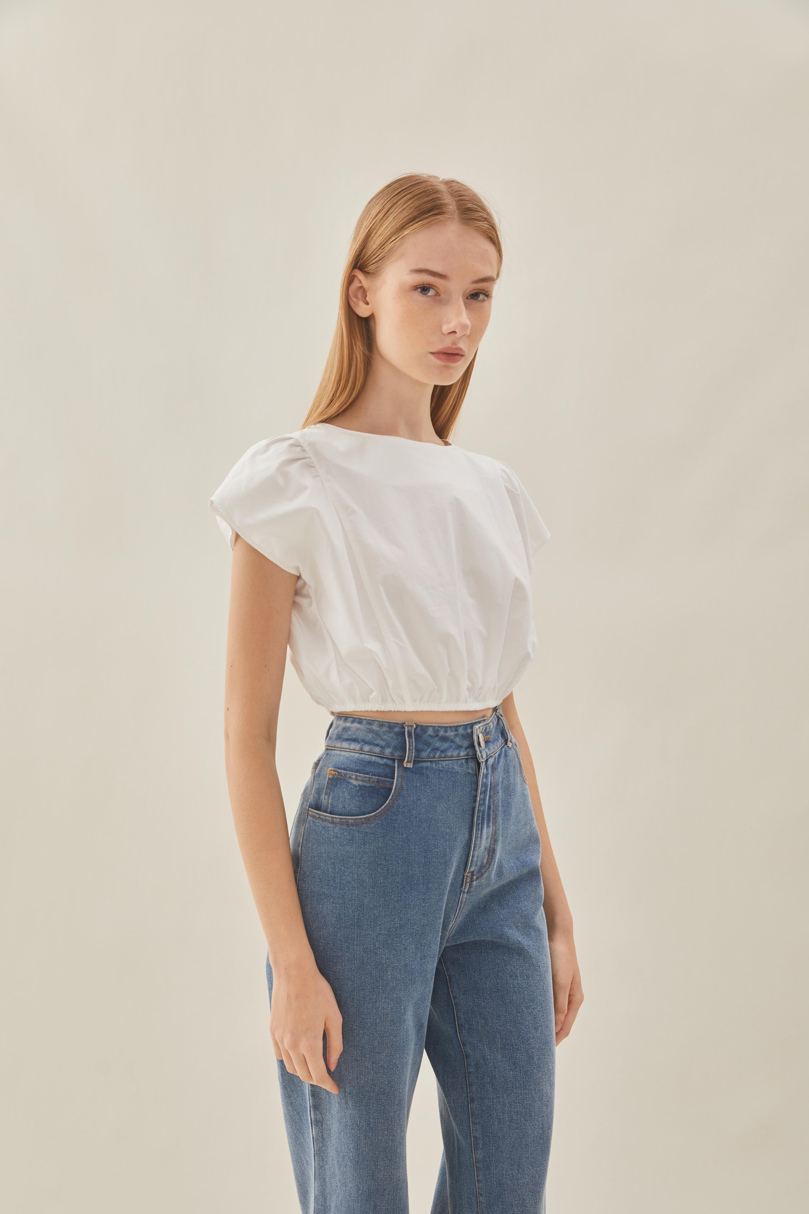 Cropped Button Back Top in White