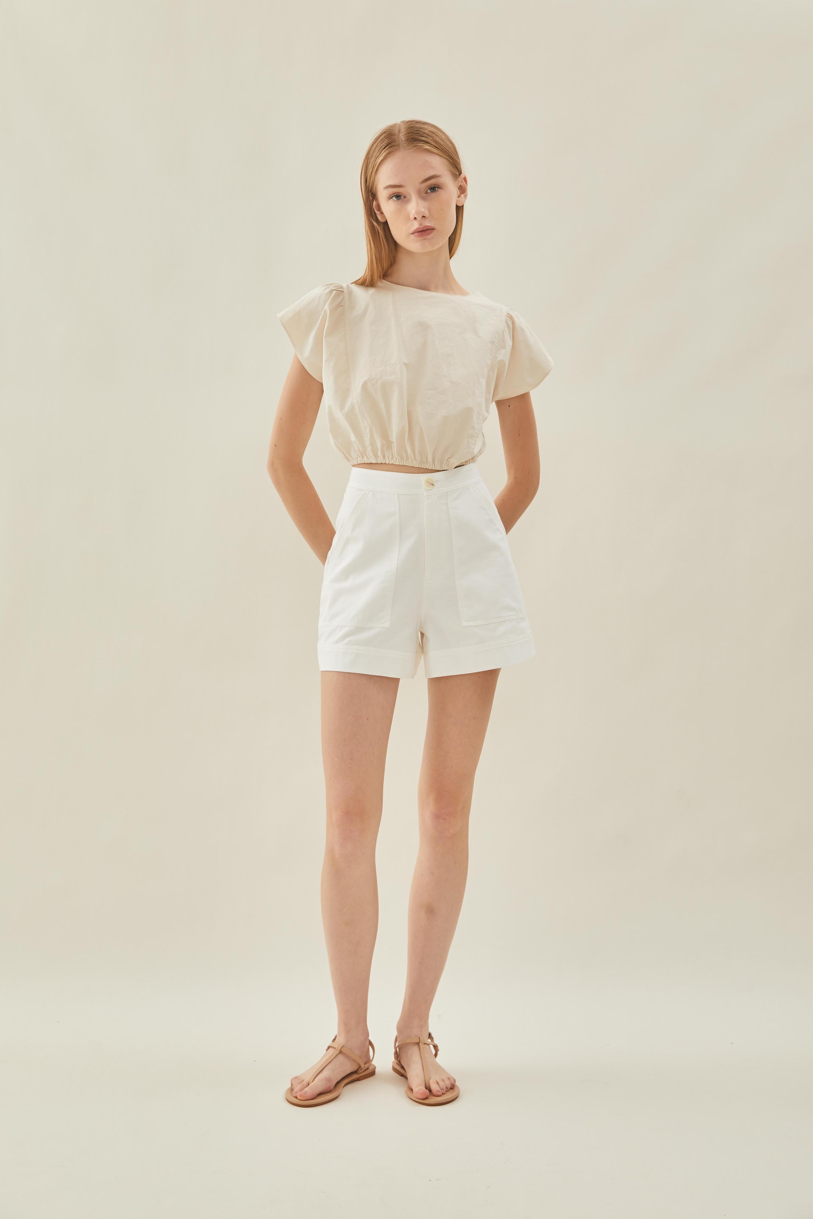 Cotton Flared Shorts in White