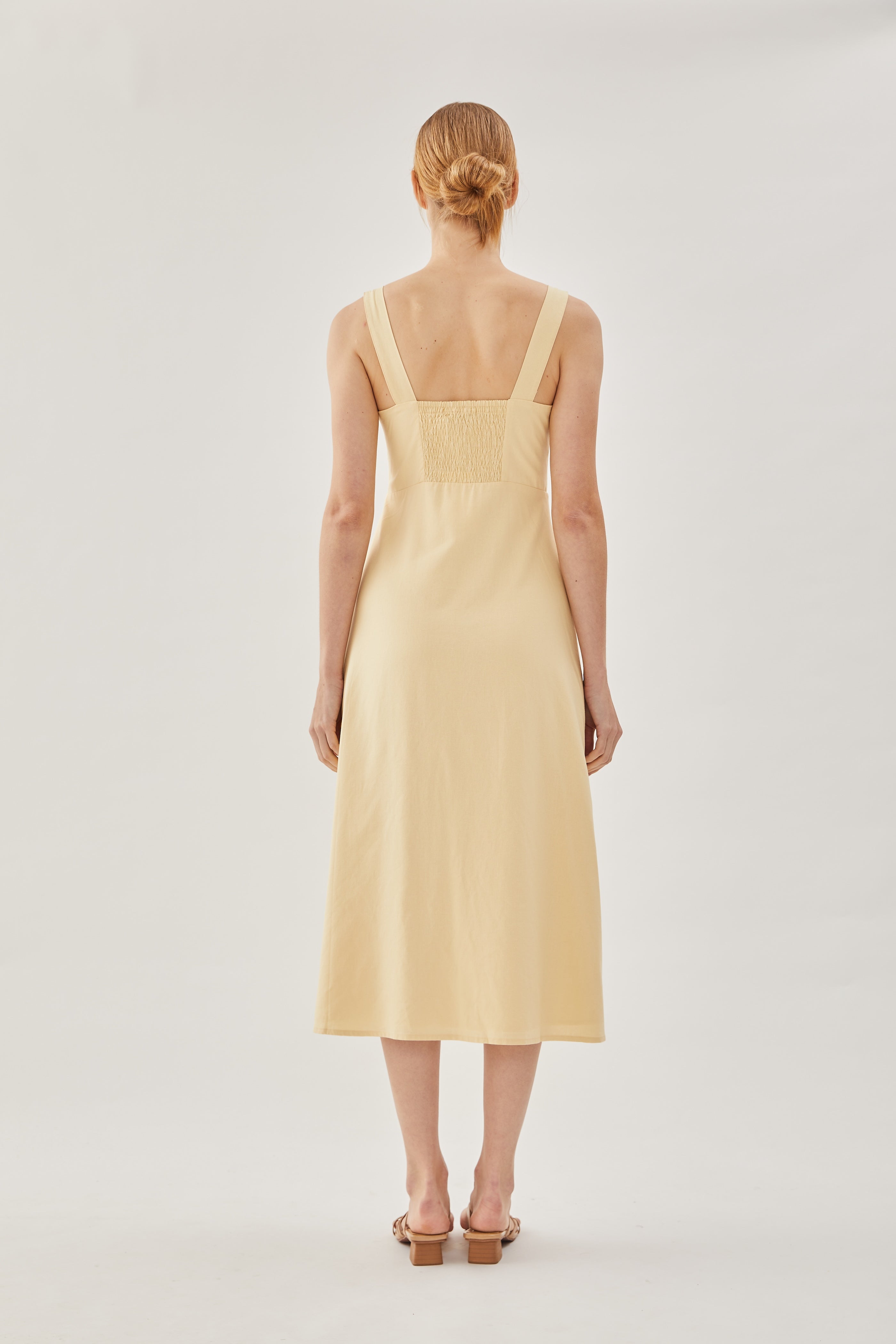 Linen Midi Dress in Soft Yellow