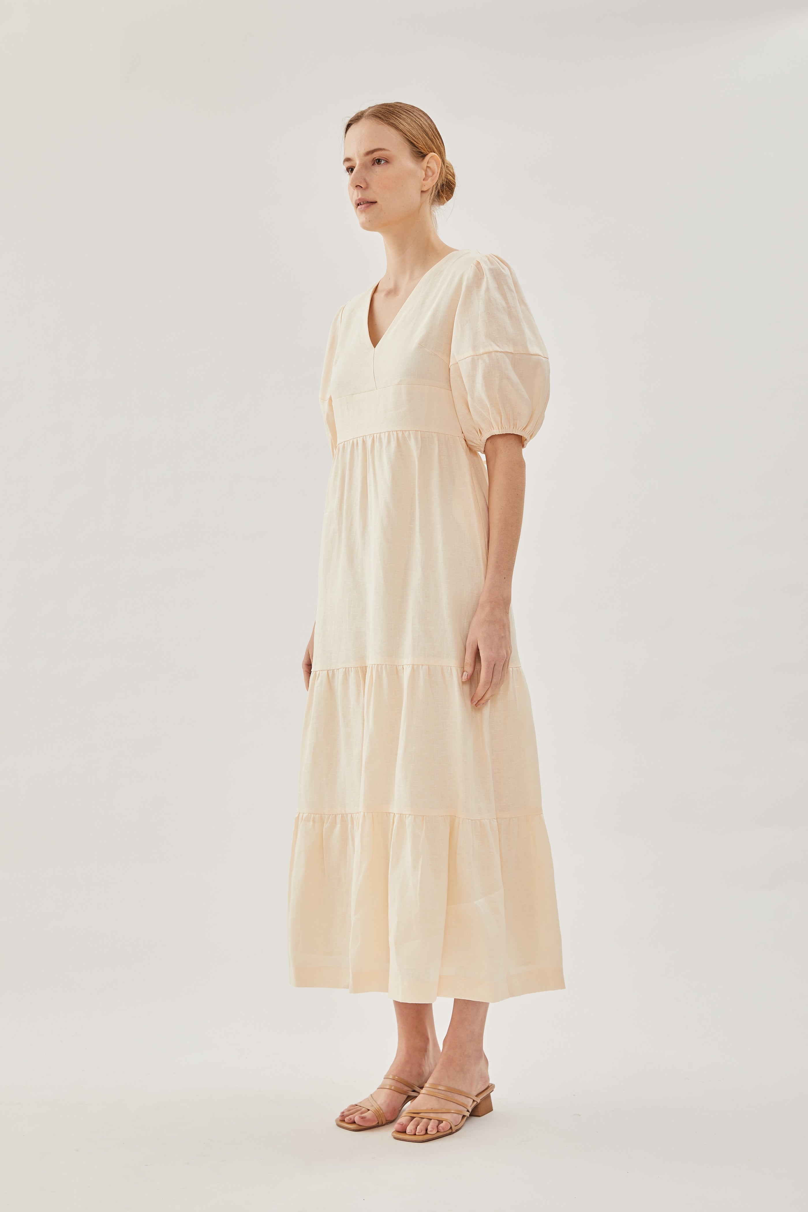 Linen Tiered Maxi Dress in Shell