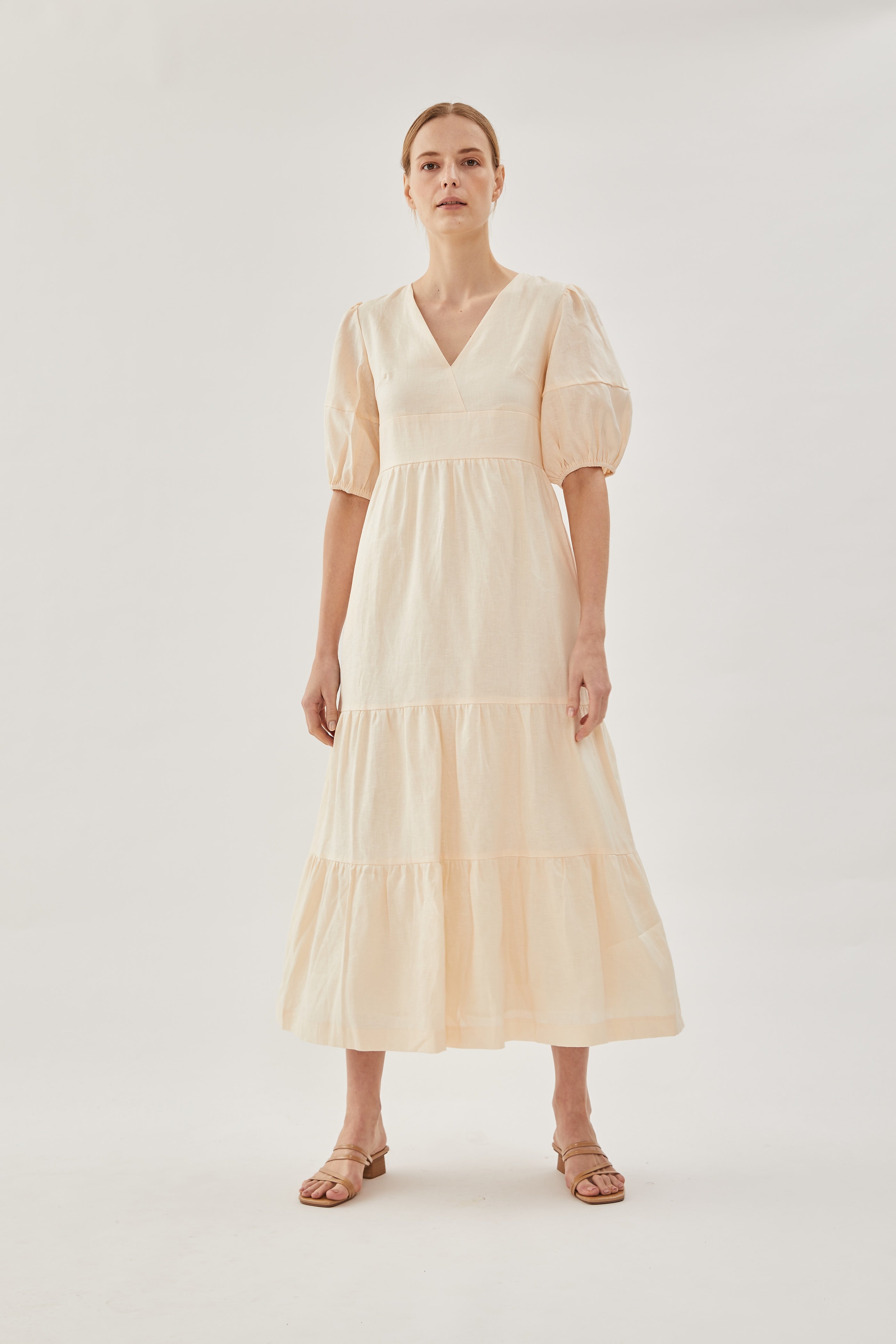 Linen Tiered Maxi Dress in Shell