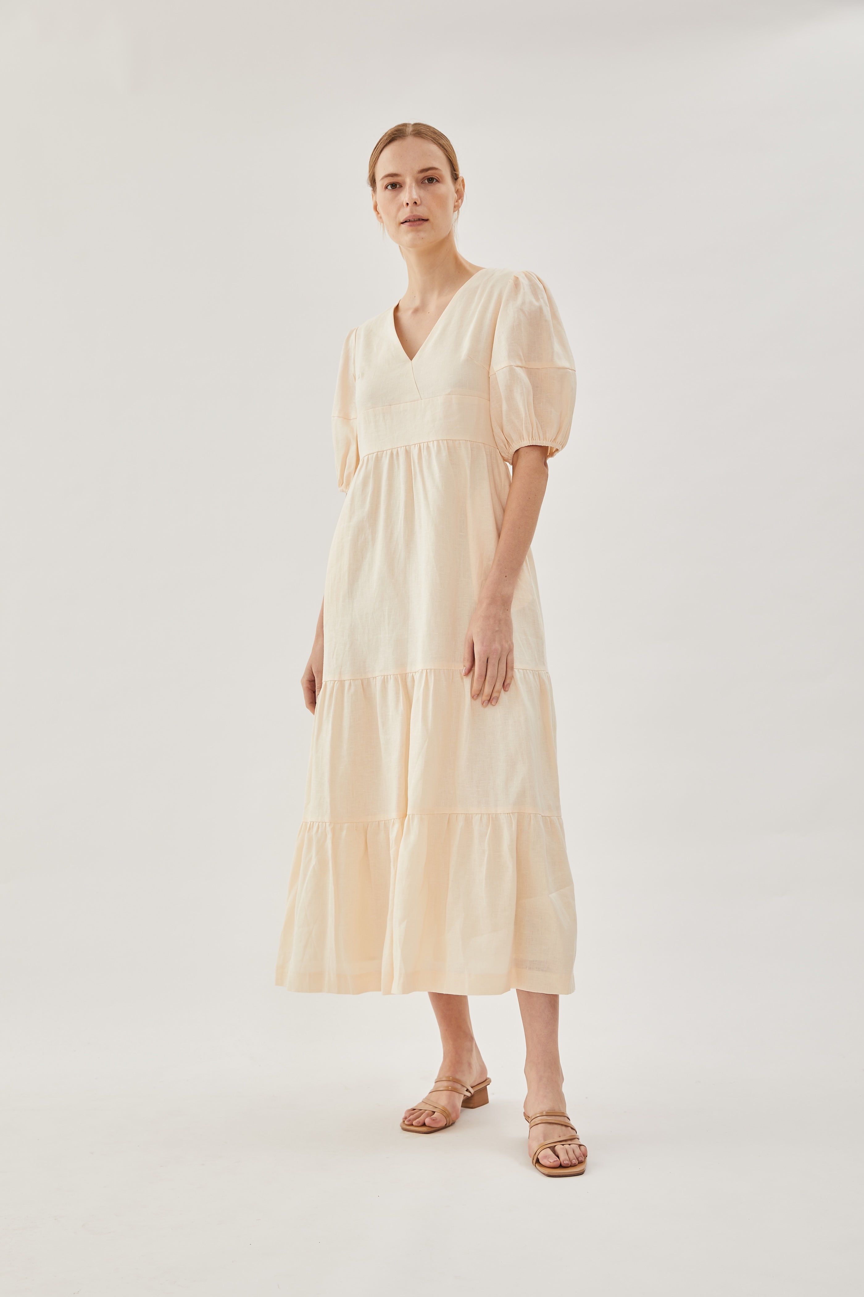 Linen Tiered Maxi Dress in Shell