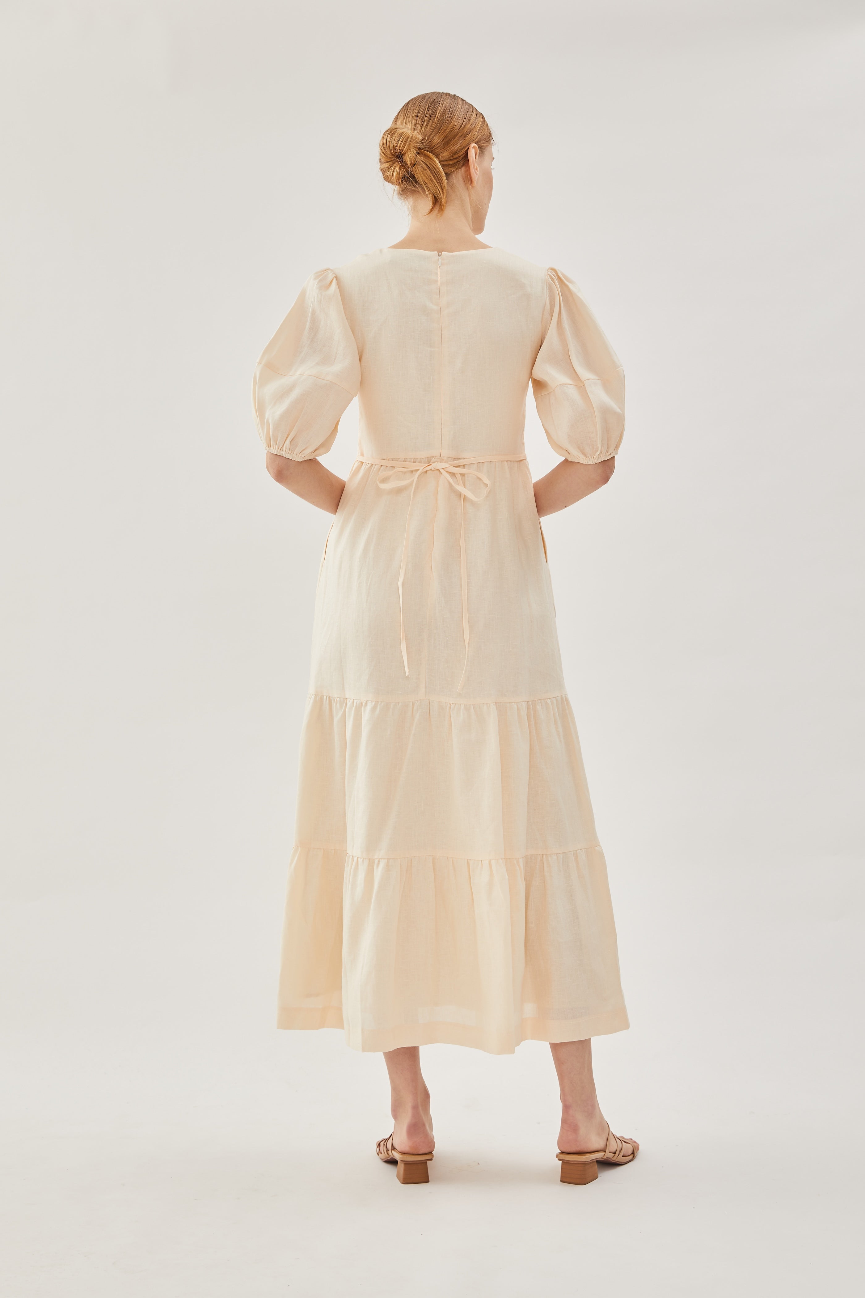 Linen Tiered Maxi Dress in Shell