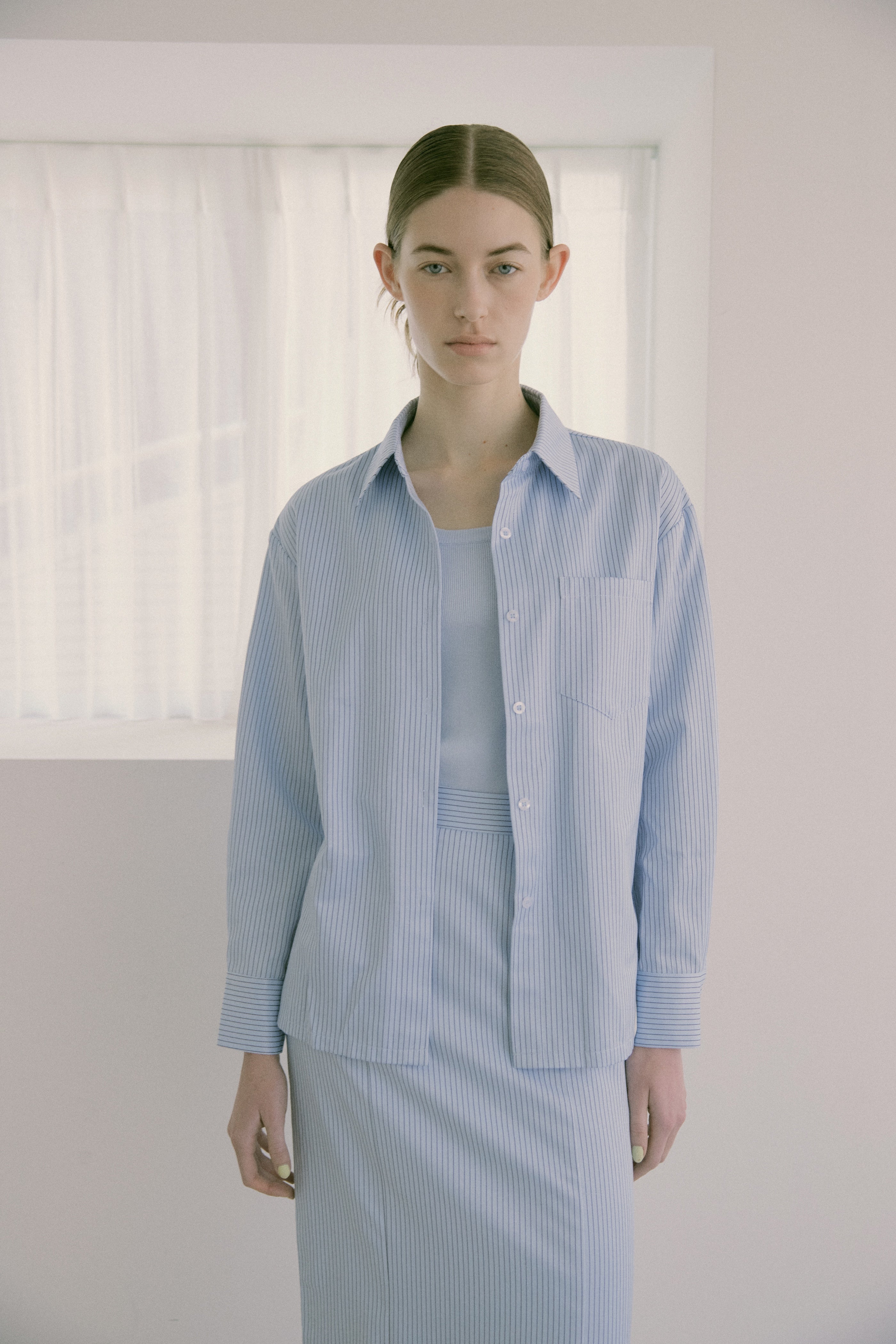 Long-Sleeved Shirt in Light Blue Stripes