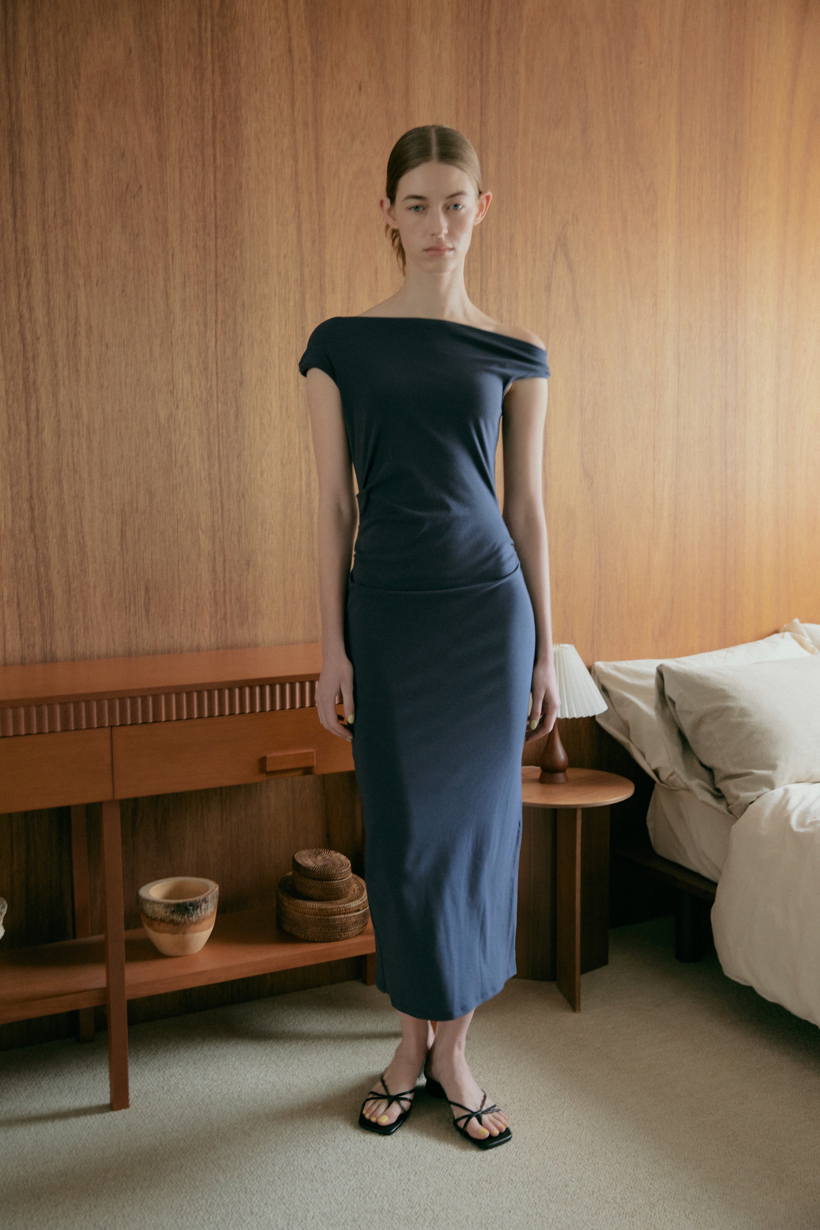 Draped Stretch Maxi in Midnight