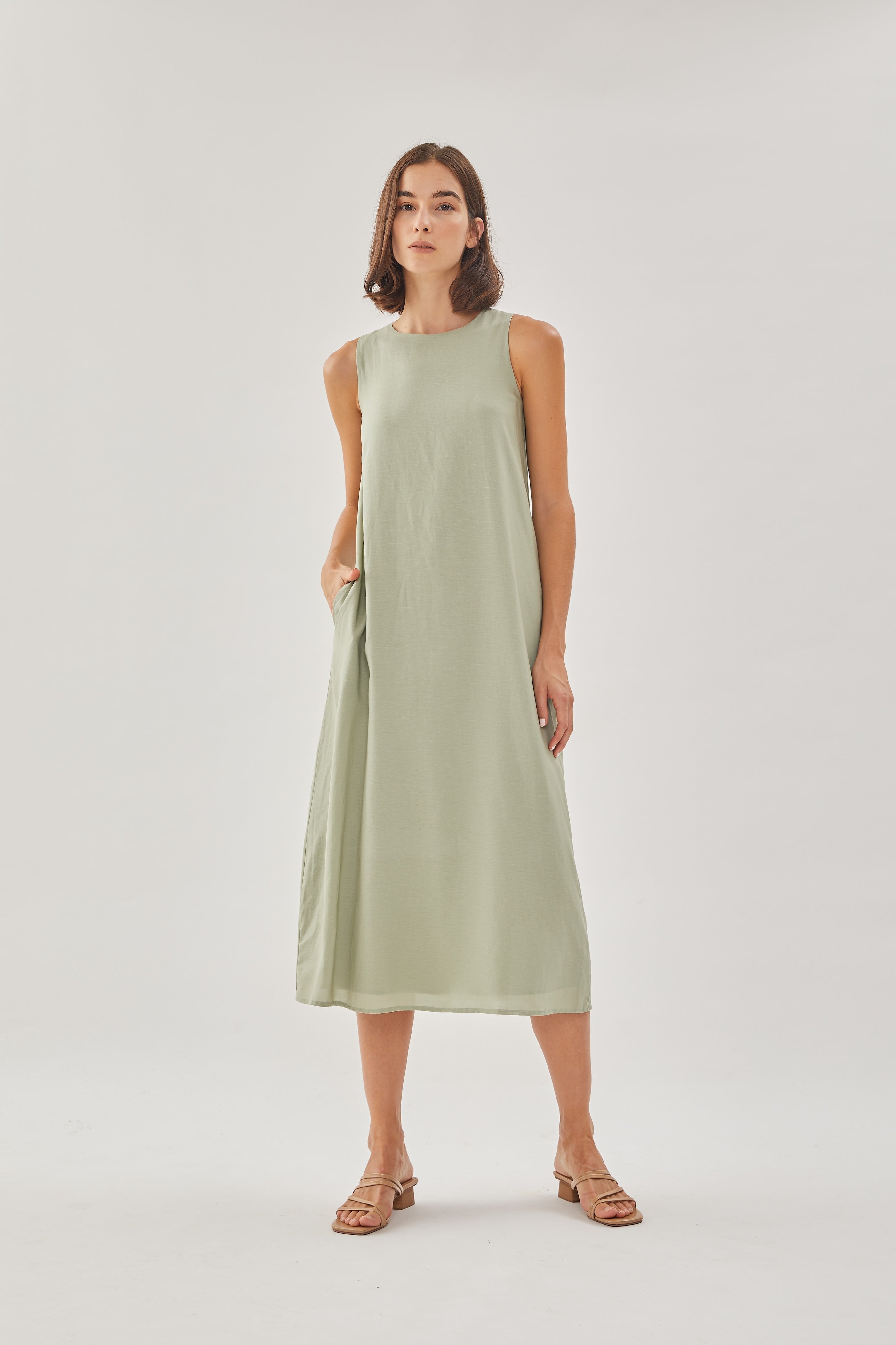 Midi Shift Dress in Sage