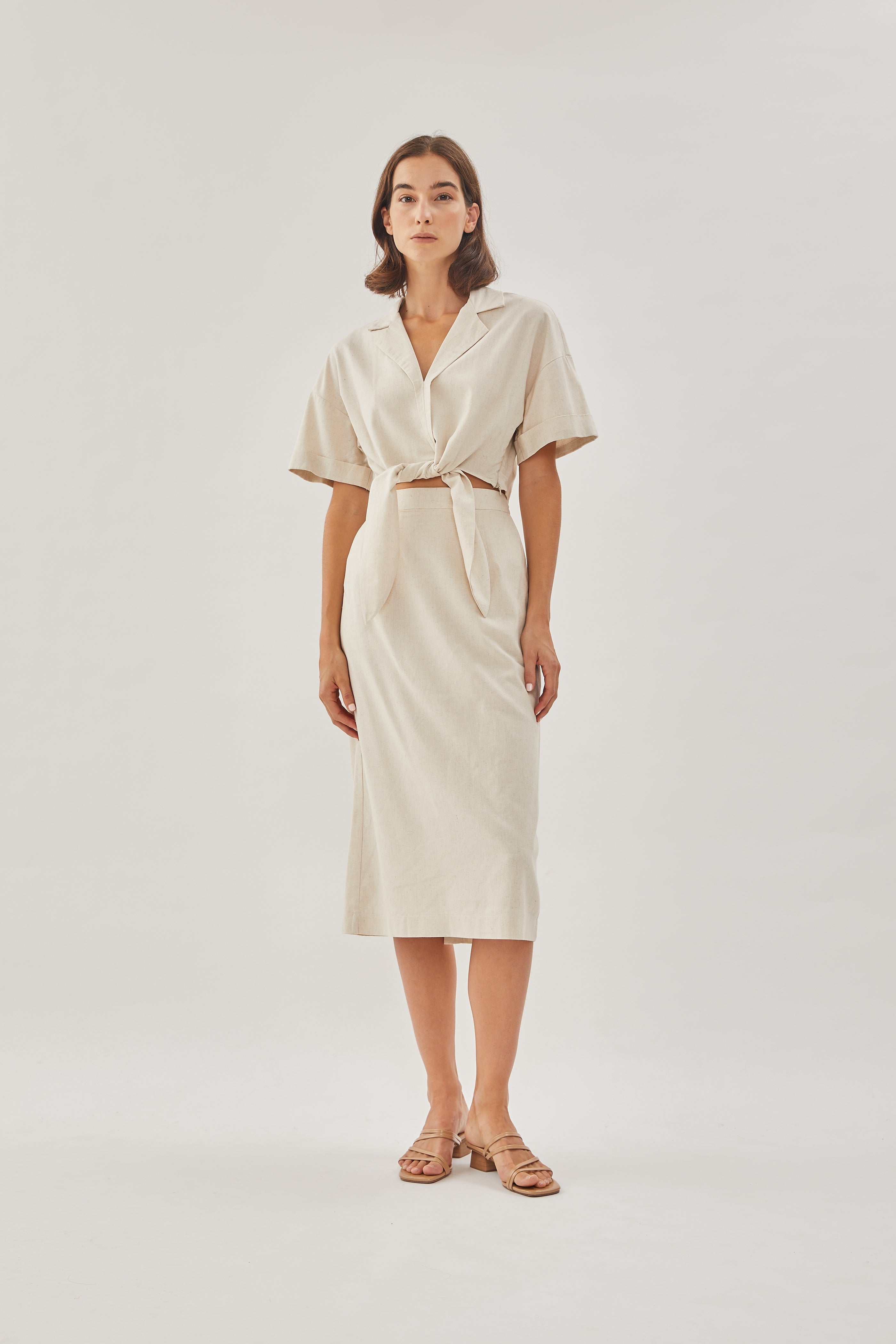 Linen Straight Skirt in Natural