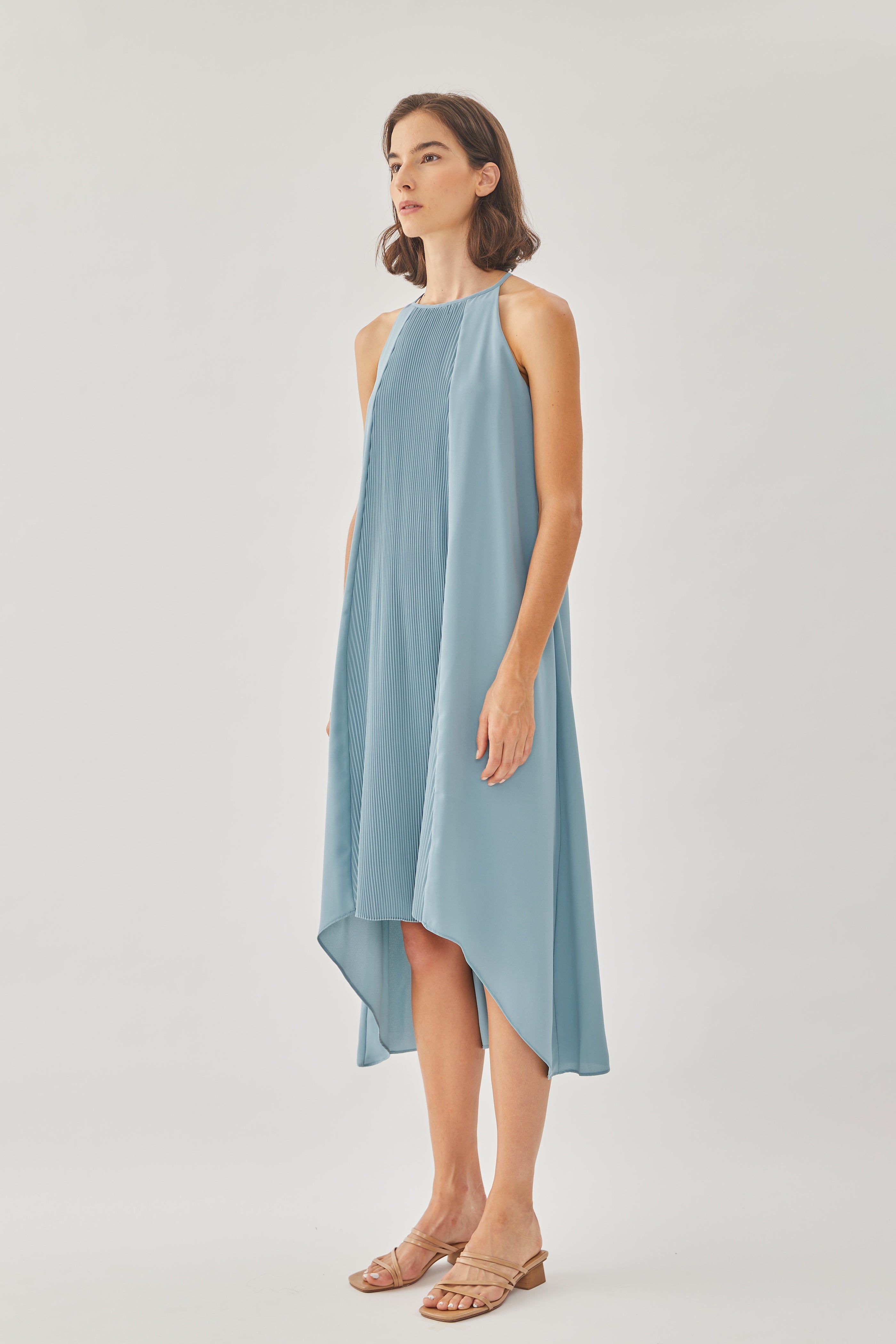 Pleated Halter Dress in Ocean