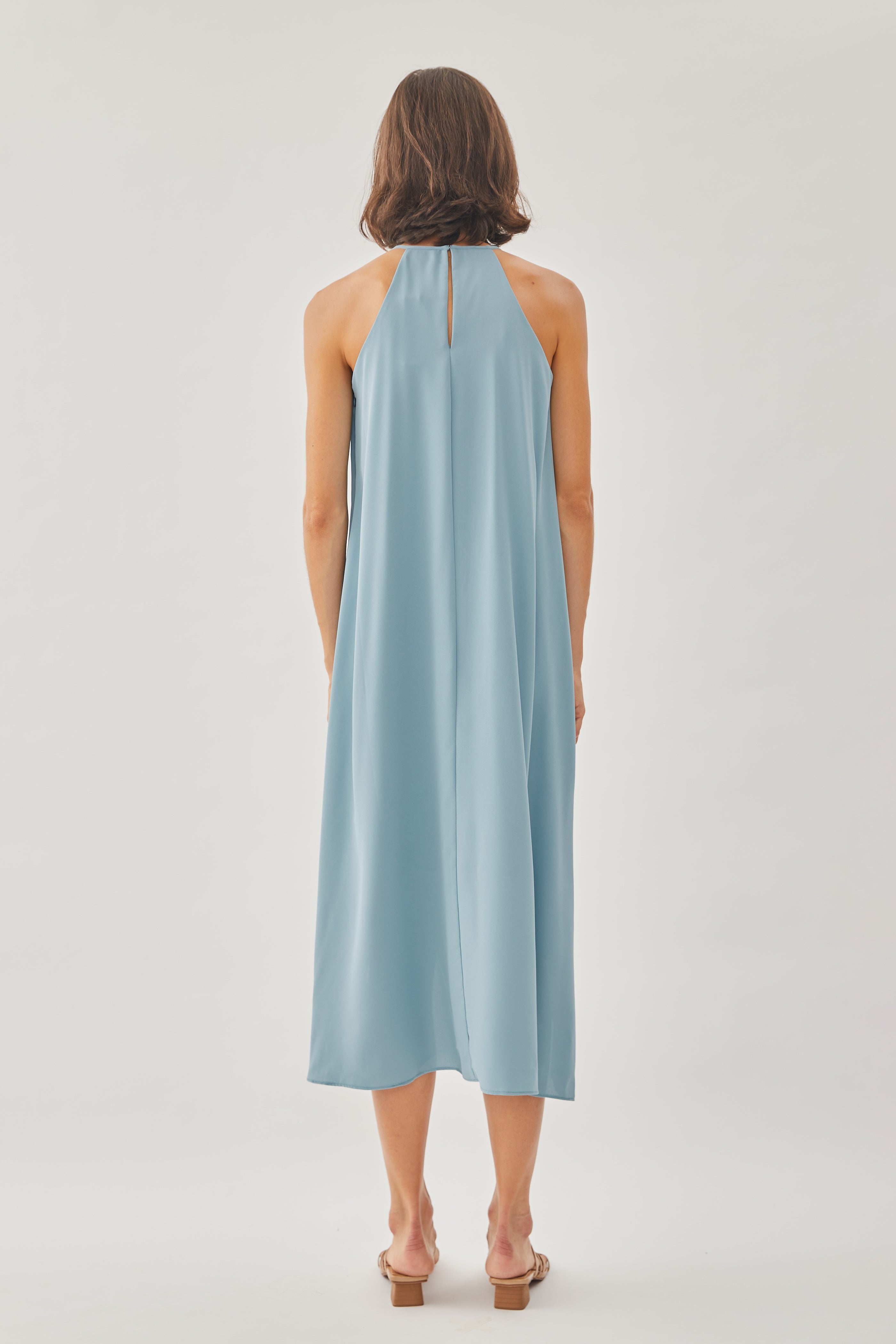 Pleated Halter Dress in Ocean