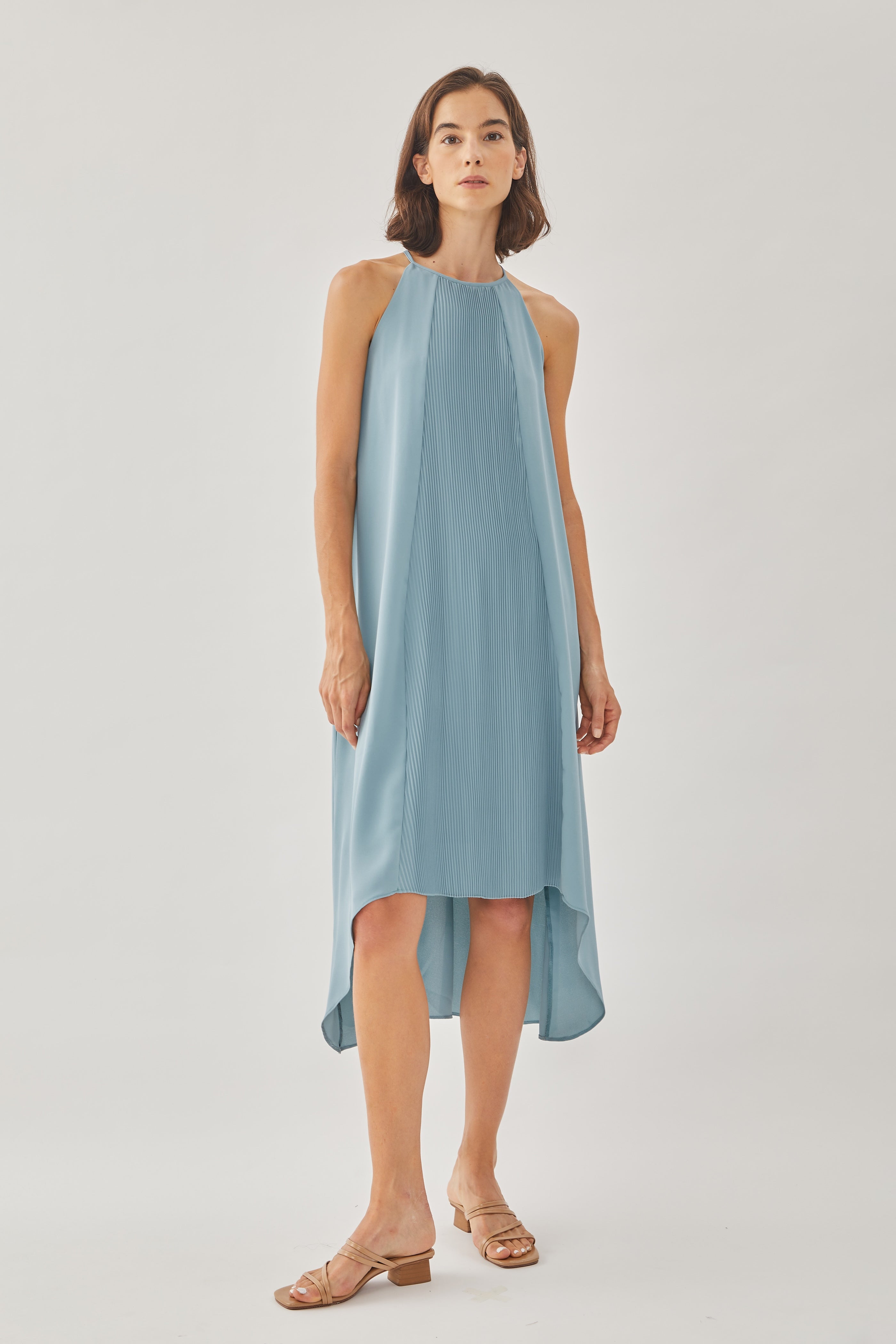 Pleated Halter Dress in Ocean