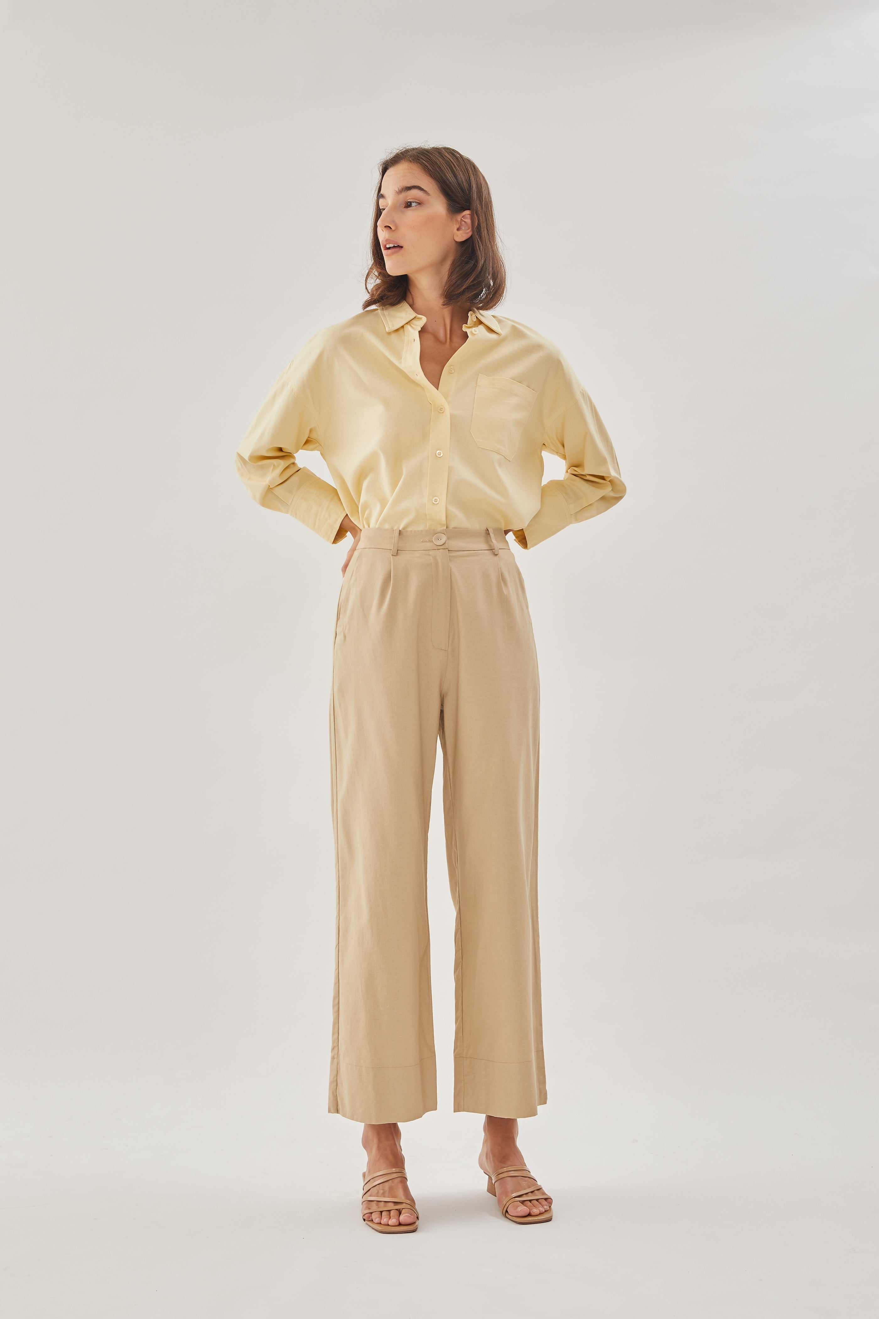 Linen Straight Pants in Sand