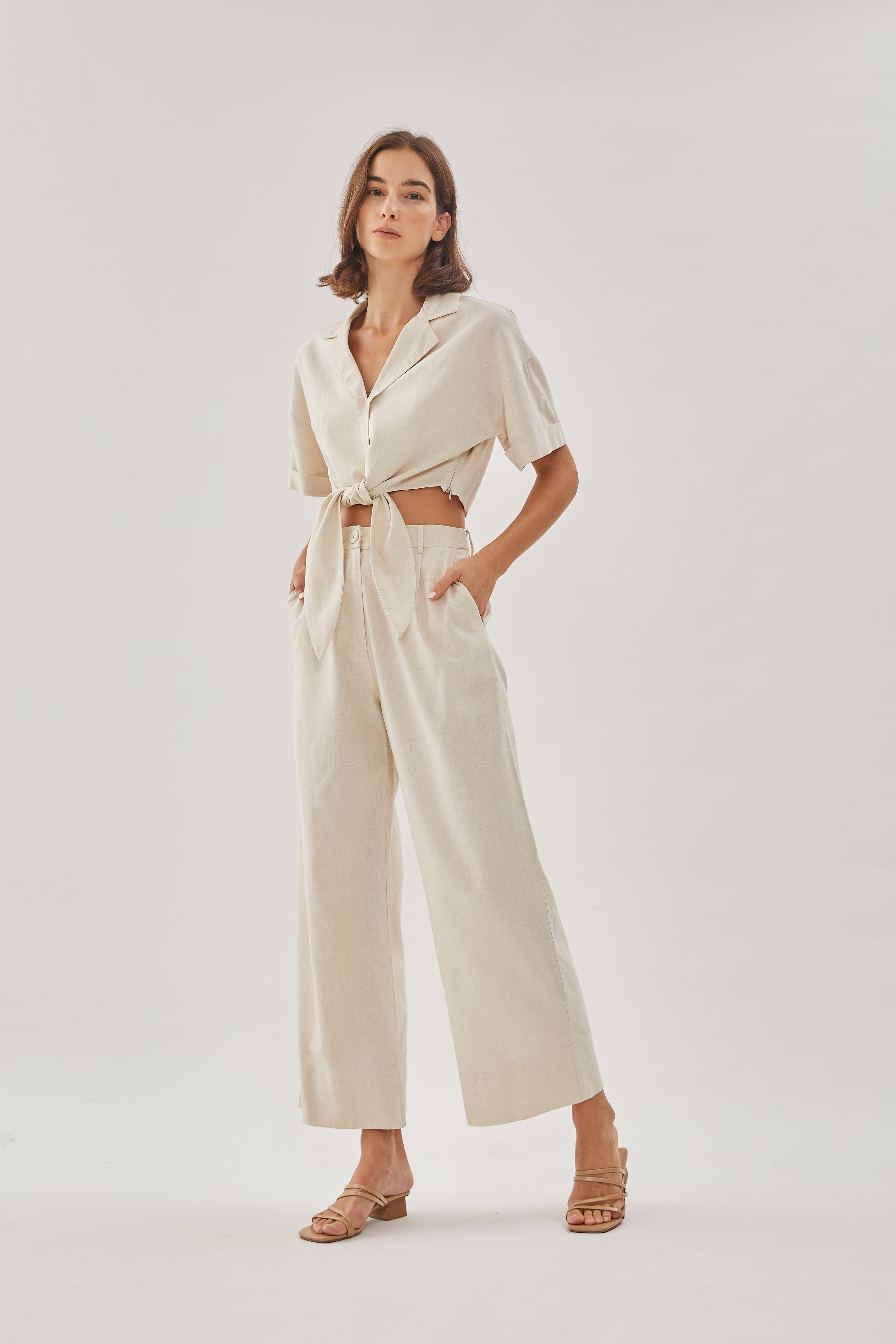 Linen Straight Pants in Natural