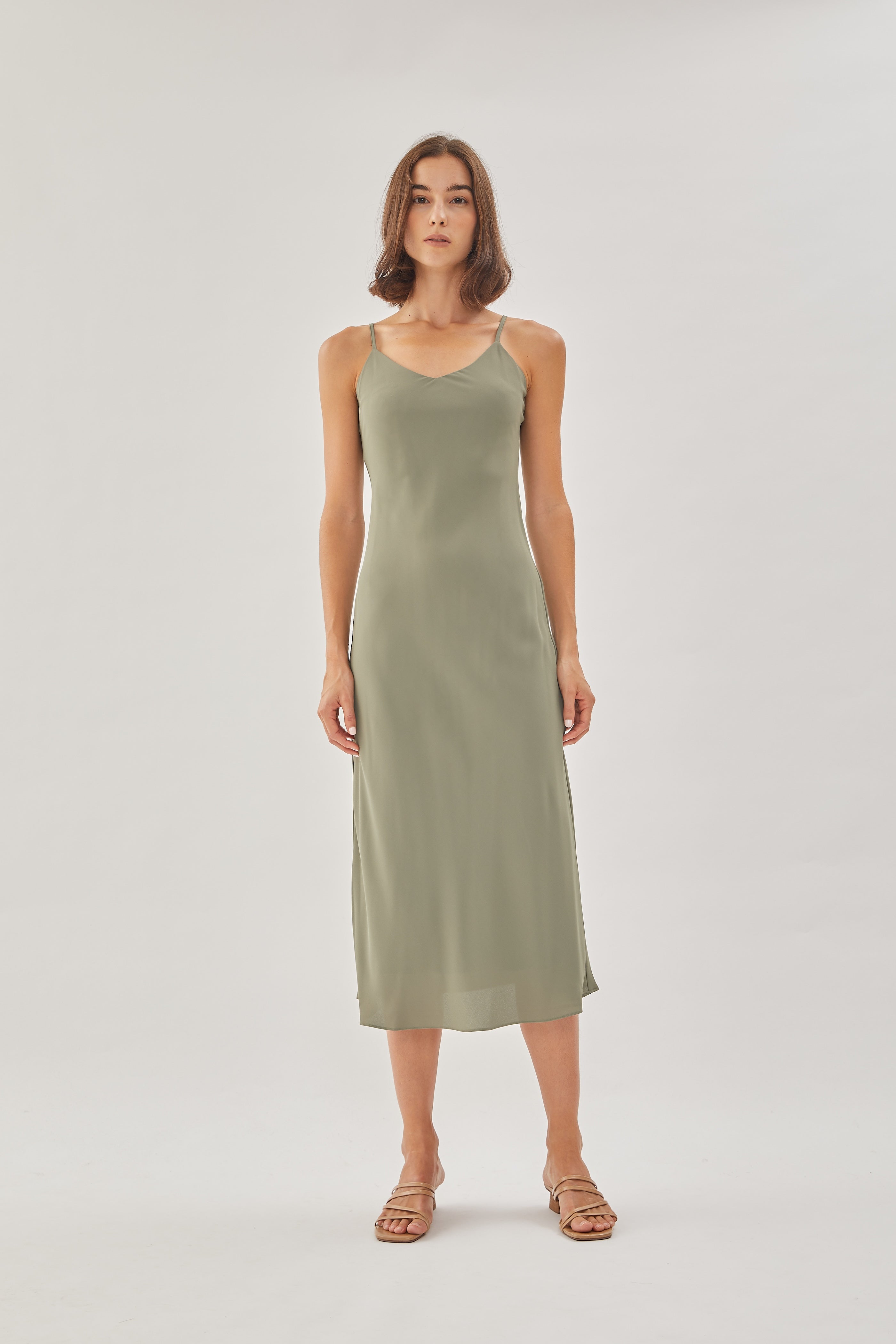 V Neck Slip Dress in Sage