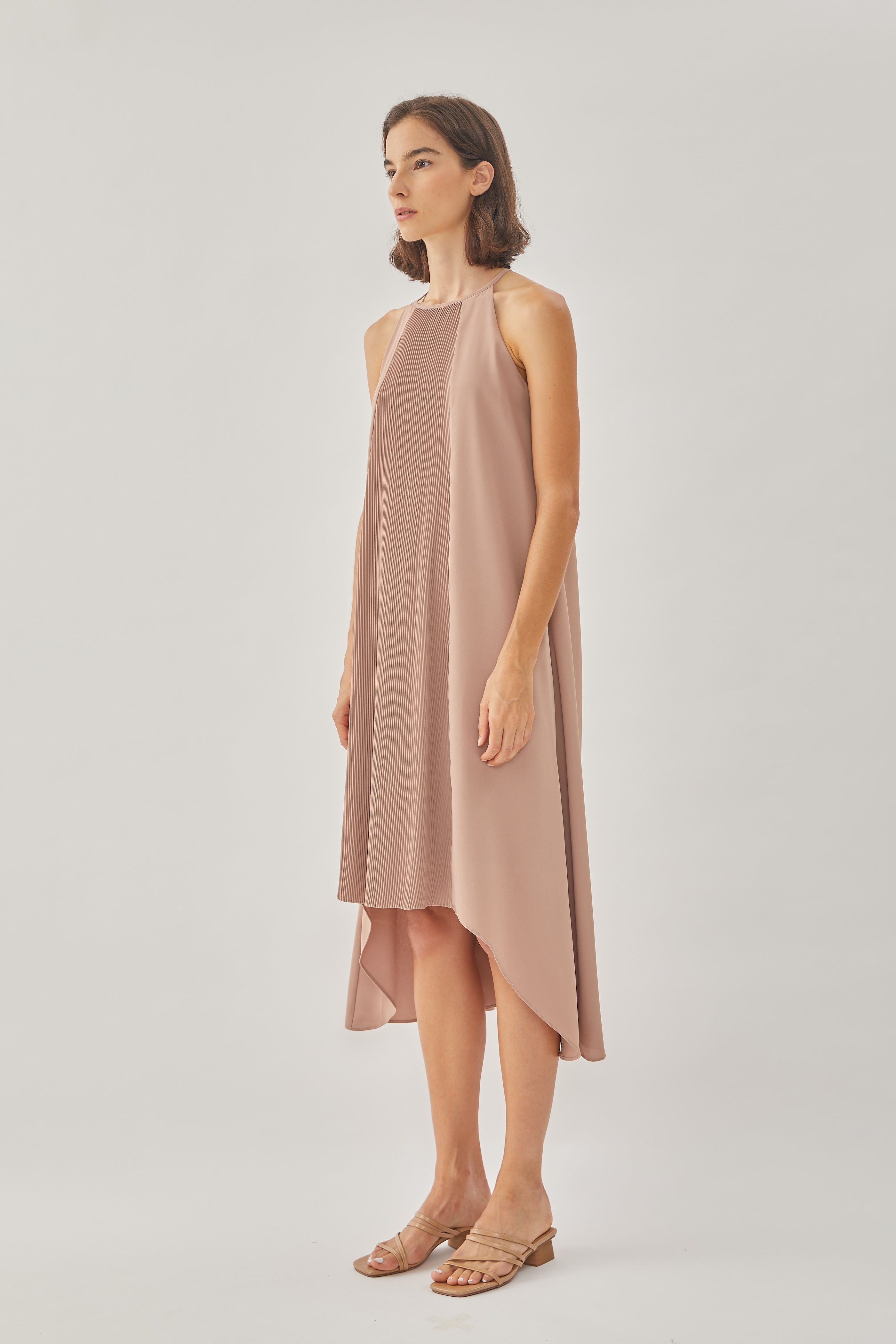 Pleated Halter Dress in Muted Rose