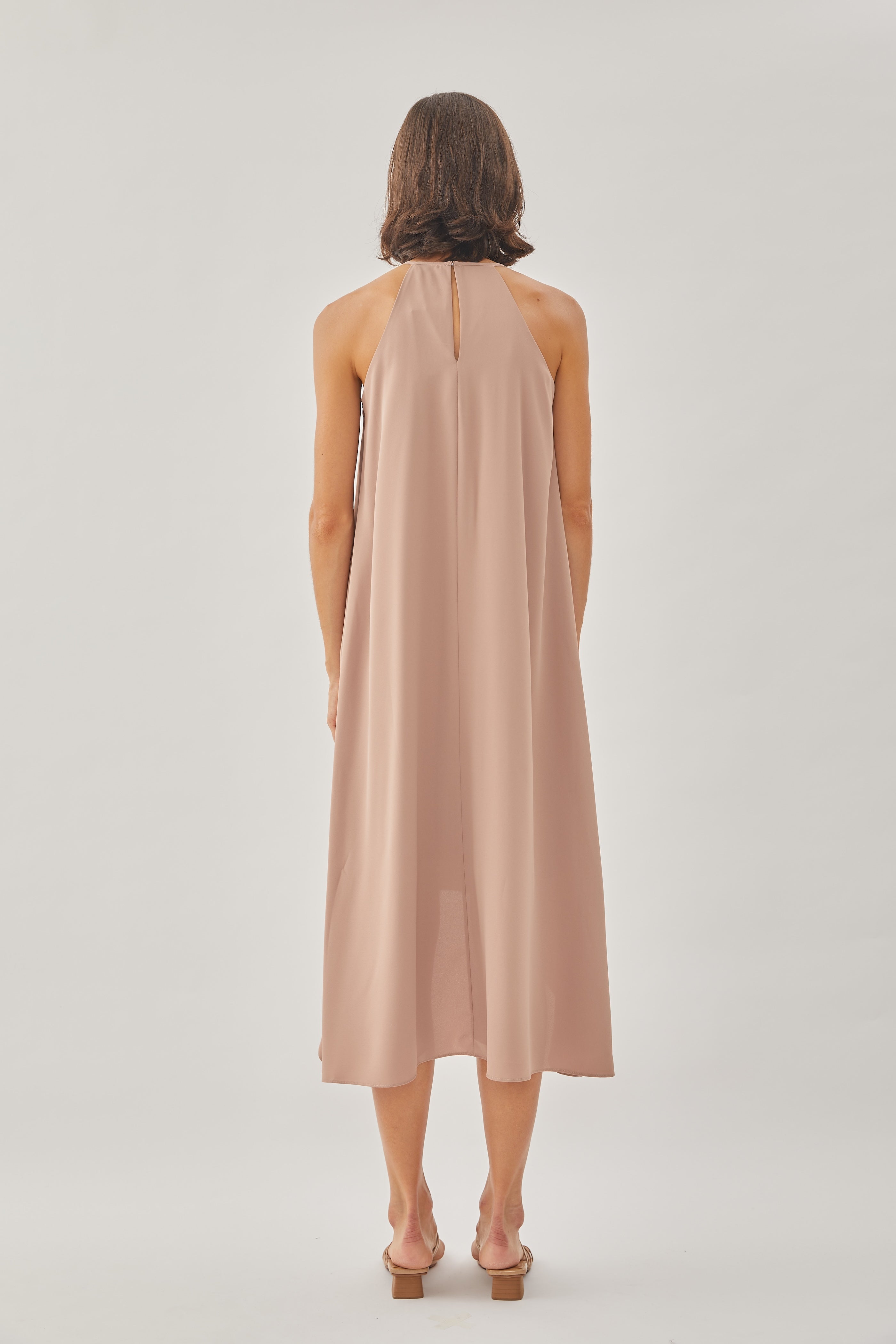 Pleated Halter Dress in Muted Rose
