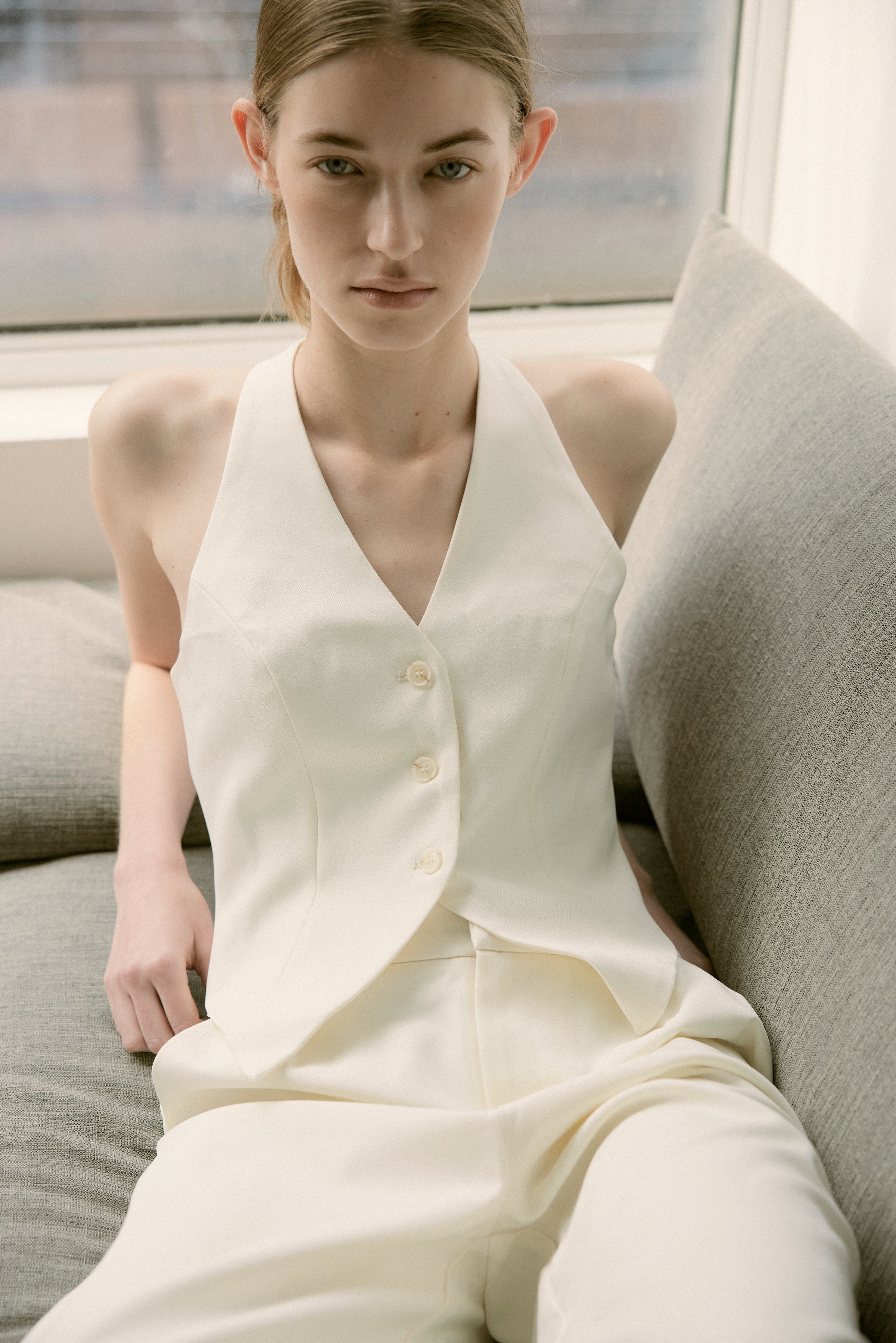Halter Suiting Waistcoat in Ivory