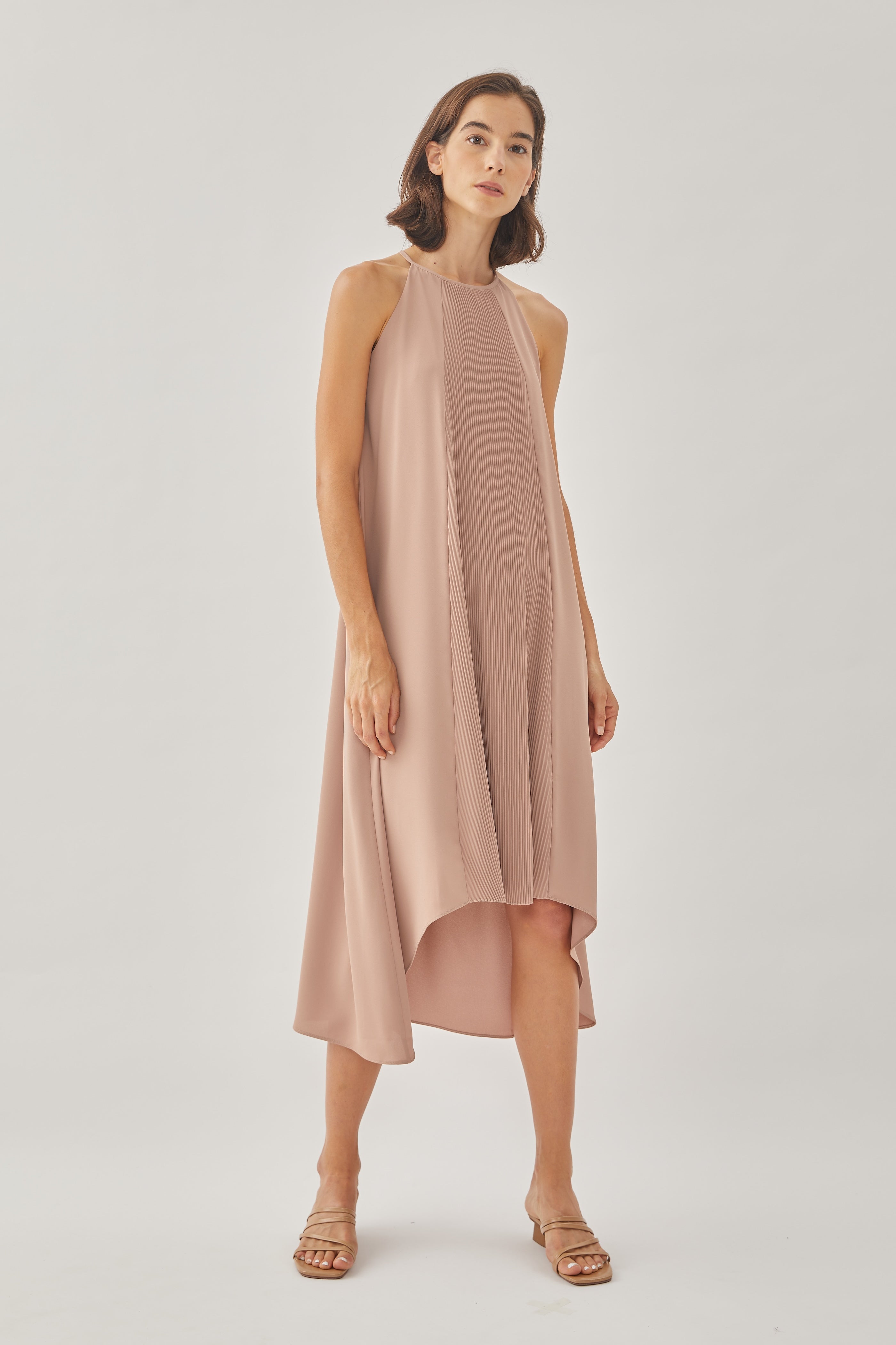Pleated Halter Dress in Muted Rose