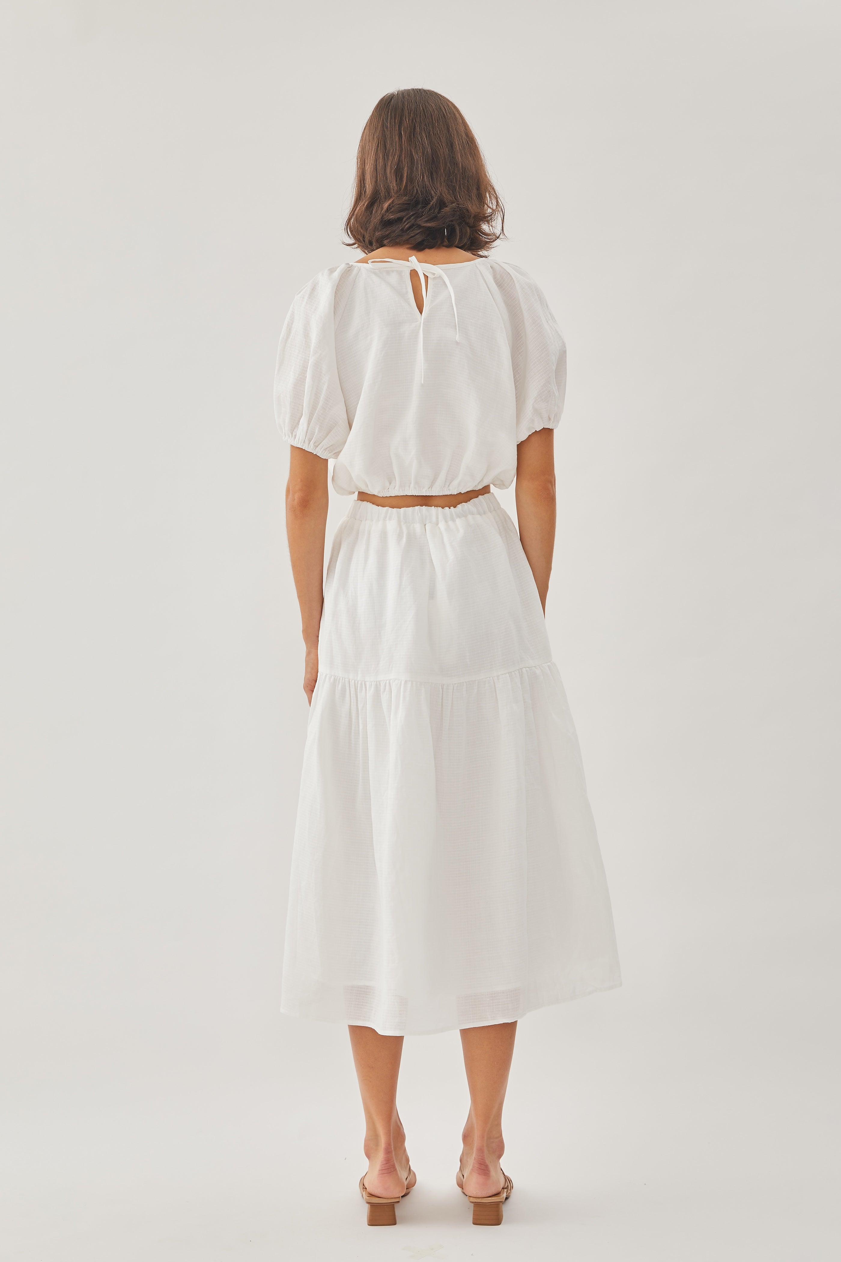 Tencel Puffed Sleeve Crop Top in White (Sale)