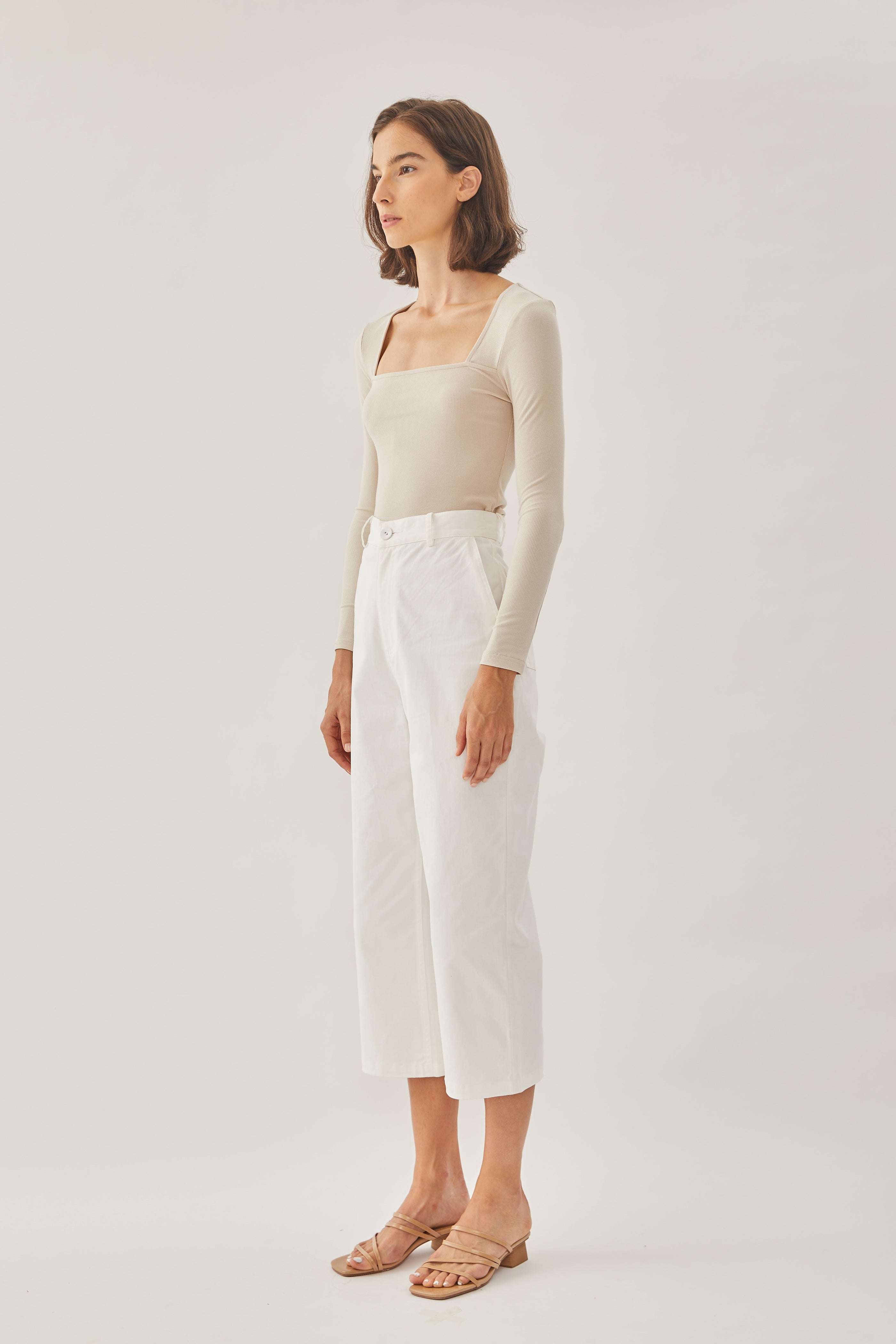 Square Neck Knit Top in Beige