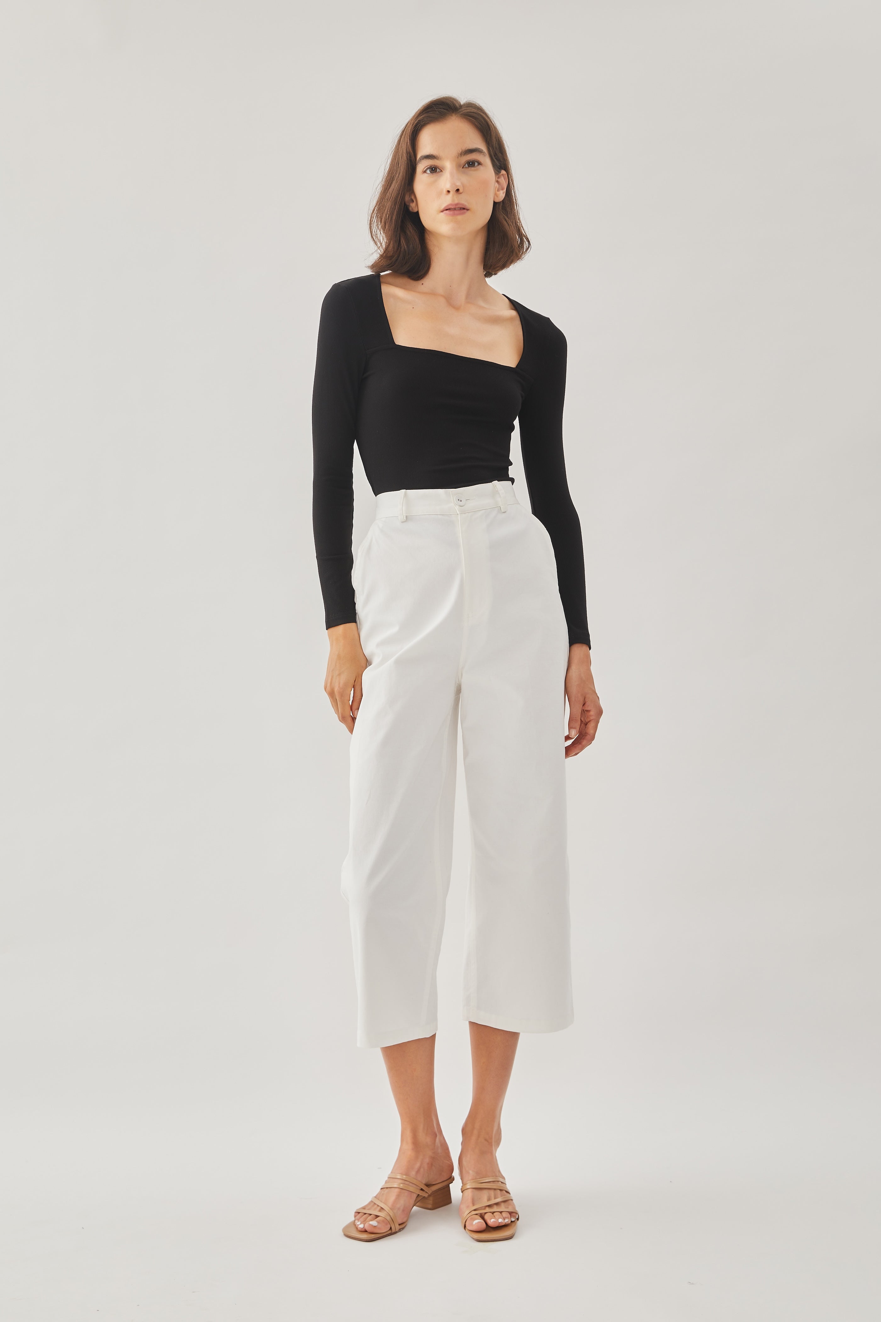 Square Neck Knit Top in Black