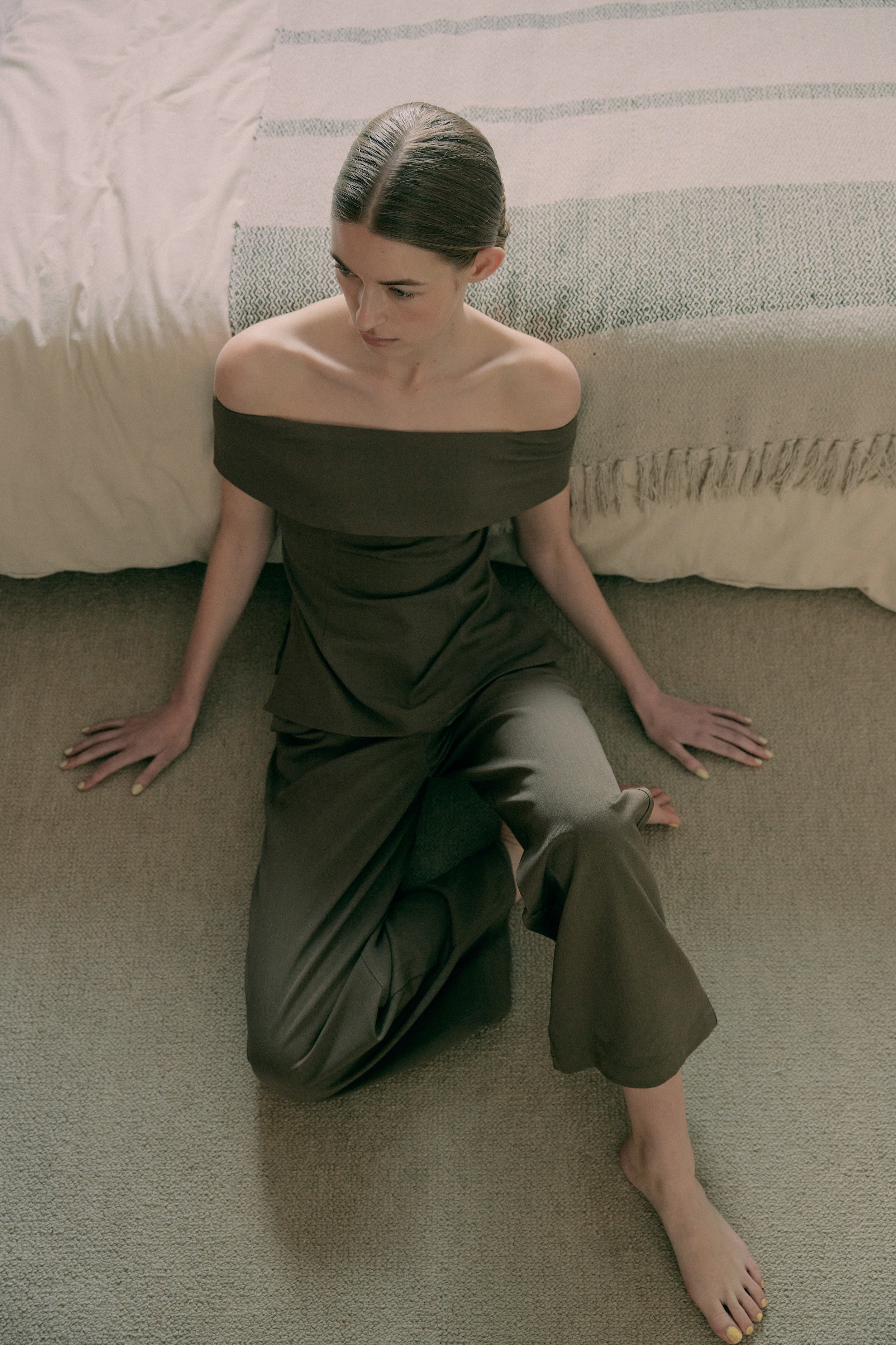 Off Shoulder Top In Heather Brown