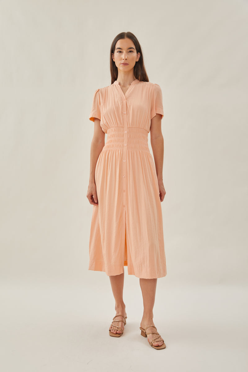 Shirred Shirt Dress in Dawn