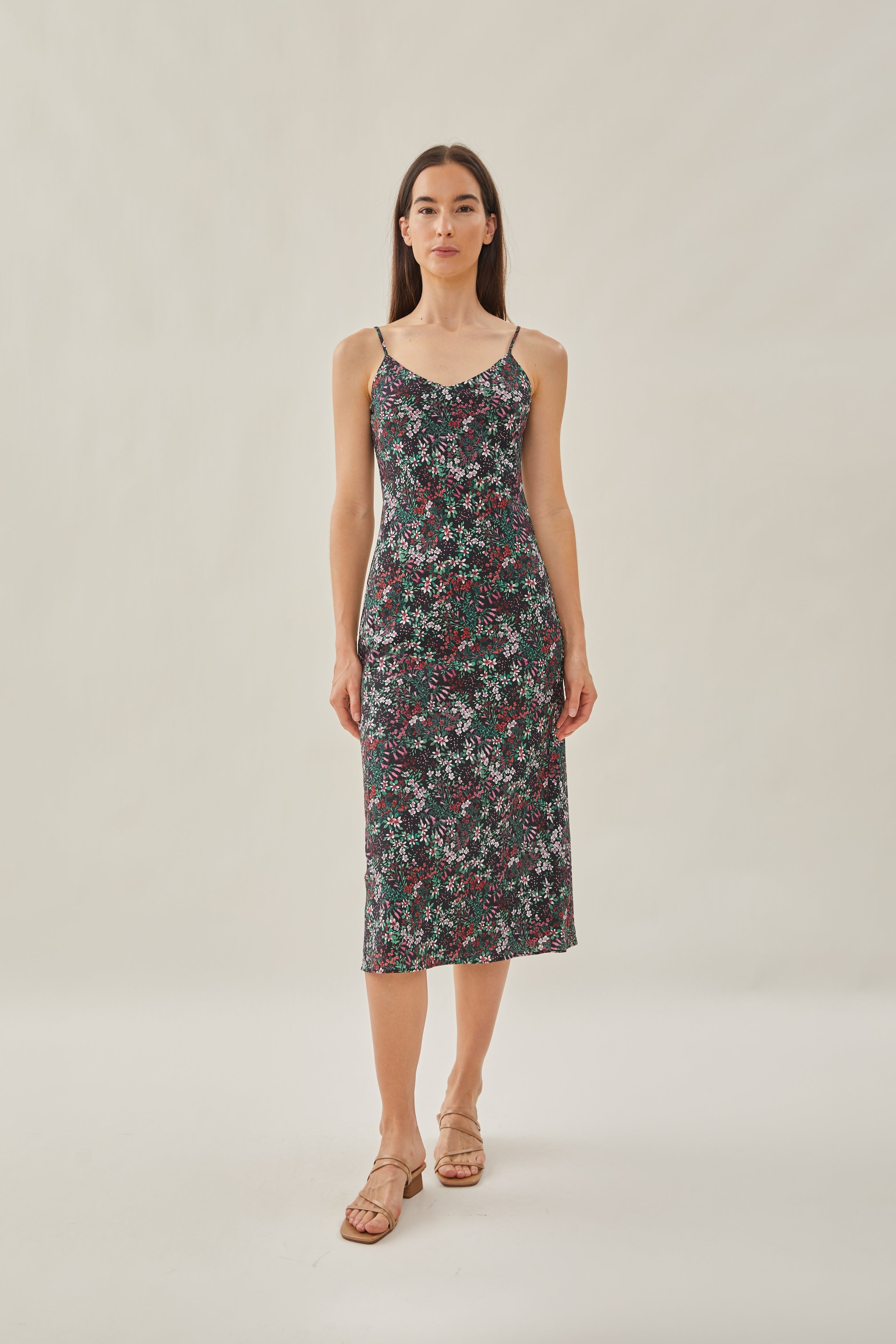 Cotton V Neck Slip Dress in Wild