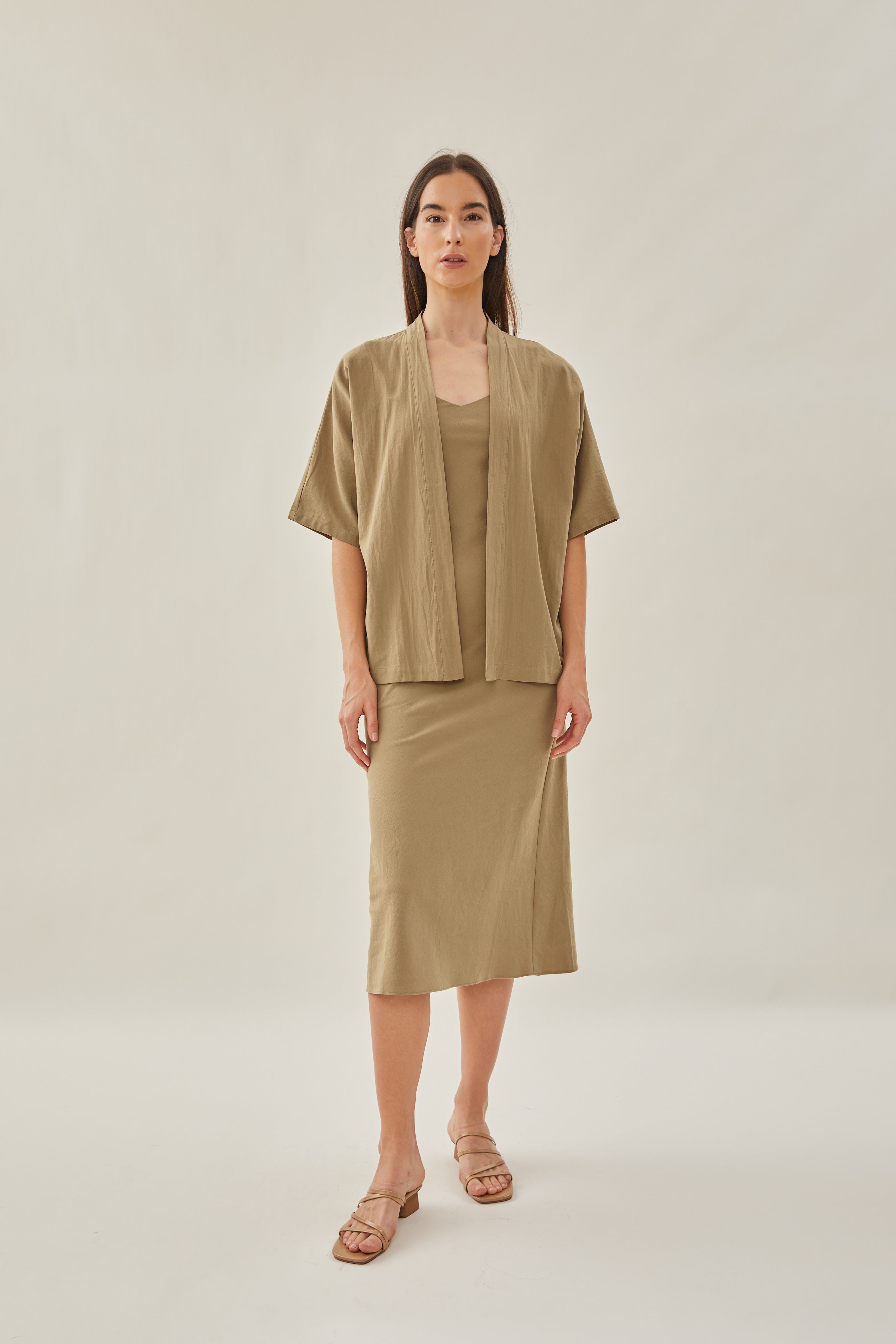 Cotton Kimono Outer in Khaki