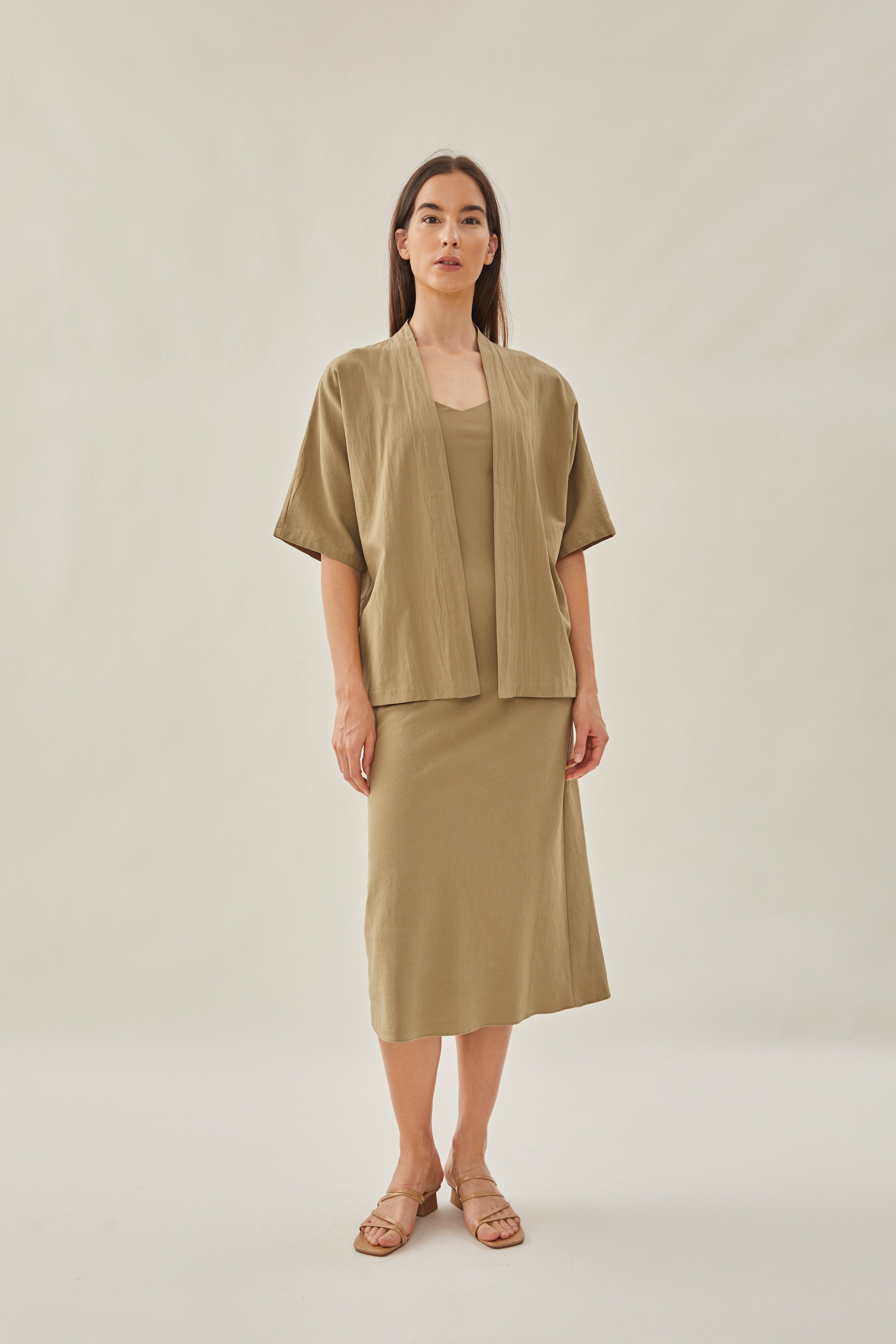 Cotton Kimono Outer in Khaki