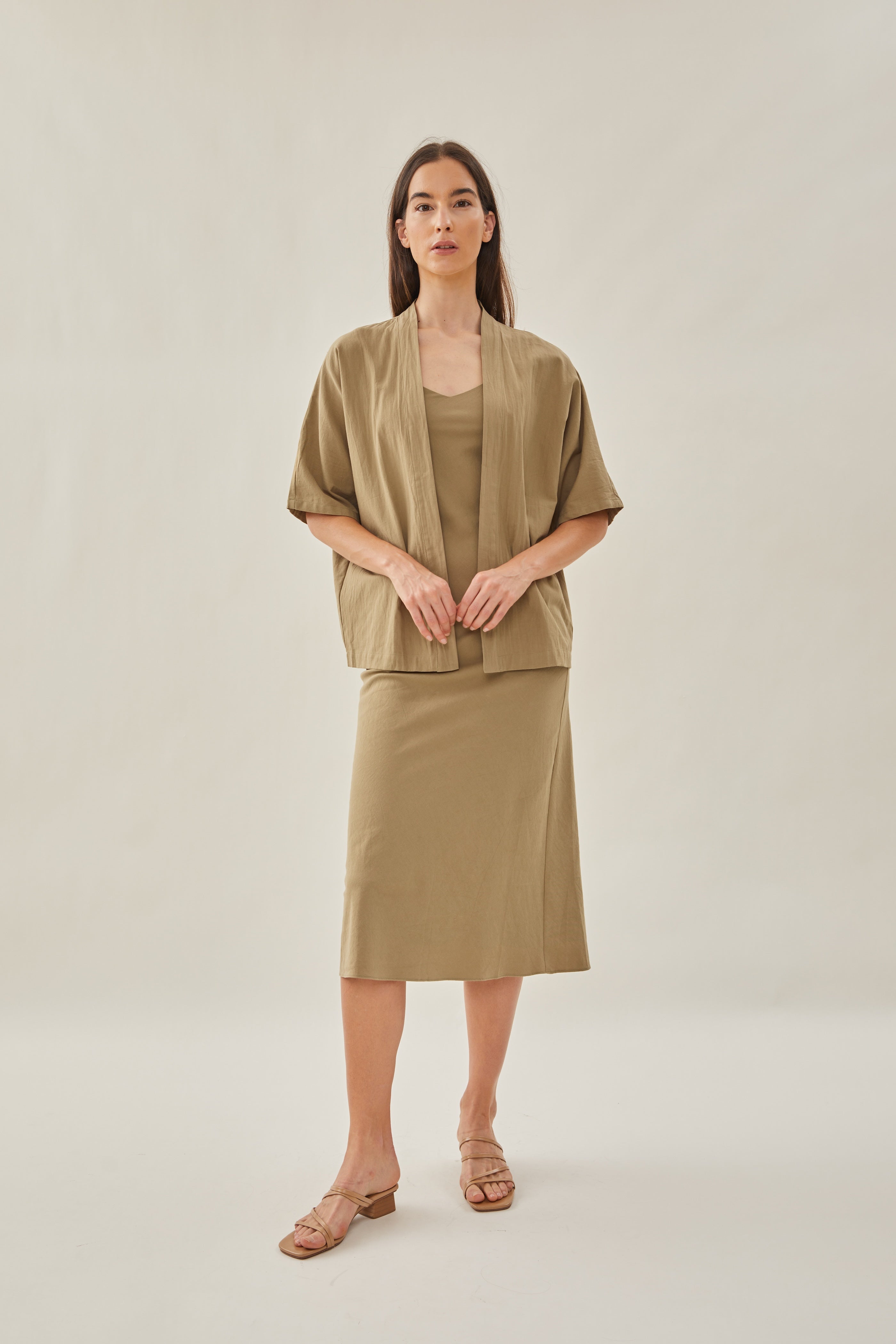Cotton Kimono Outer in Khaki