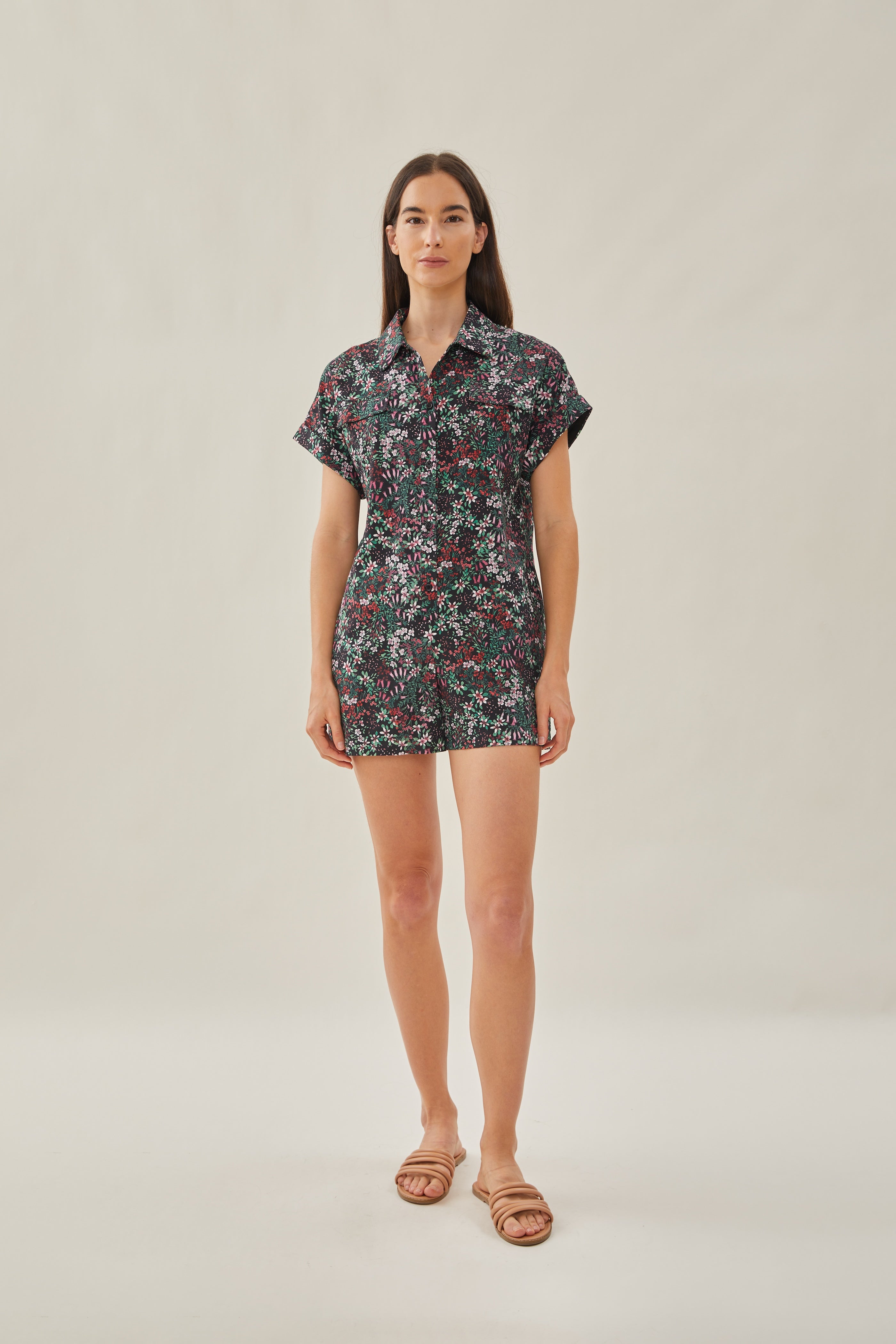 Relaxed Shirt Romper in Wild